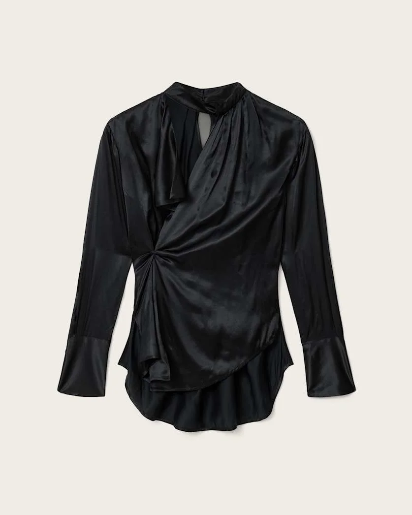 ZELLIE SILK BLEND PLEATED TOP - 1
