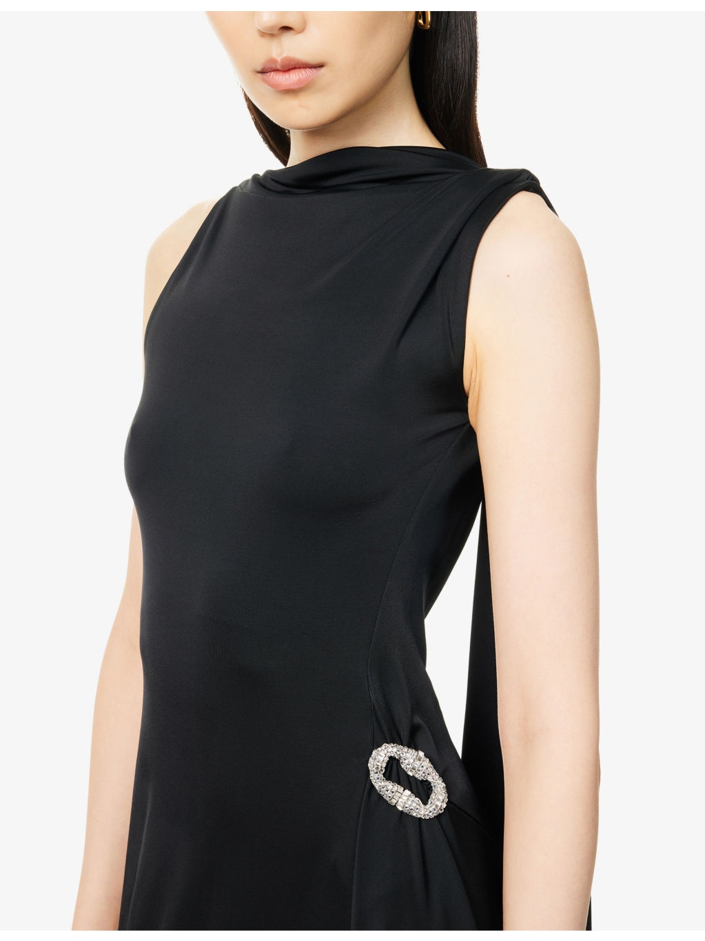 Draped Twisted-Neckline Stretch-Woven Midi Dress - 5