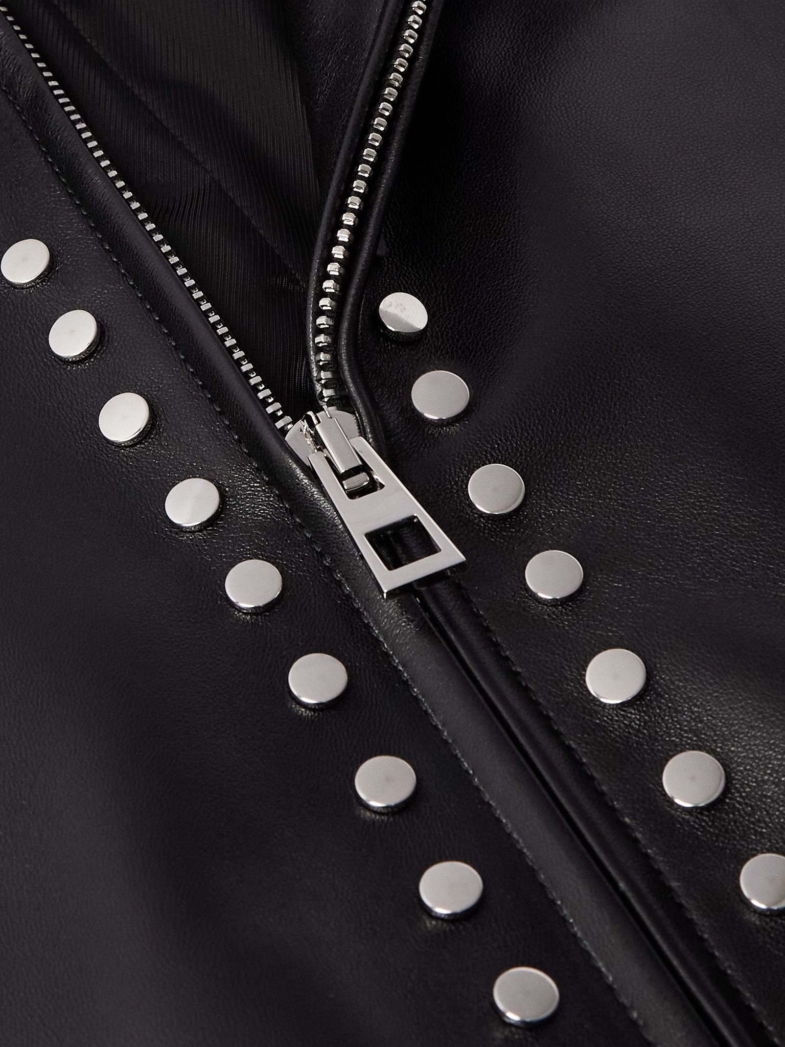 Studded Leather Bomber Jacket Black - 4