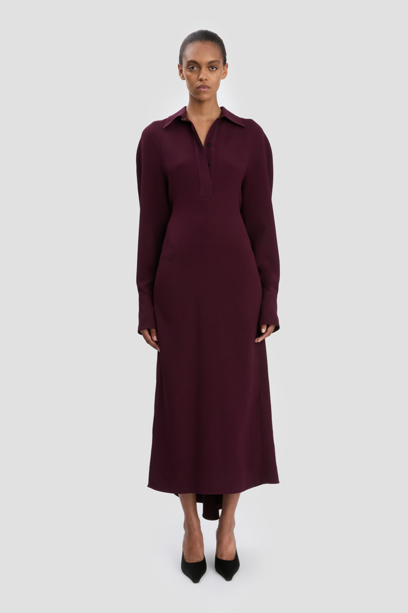 Victoria Beckham Long Sleeve Polo Collar Midi Dress In Merlot outlook