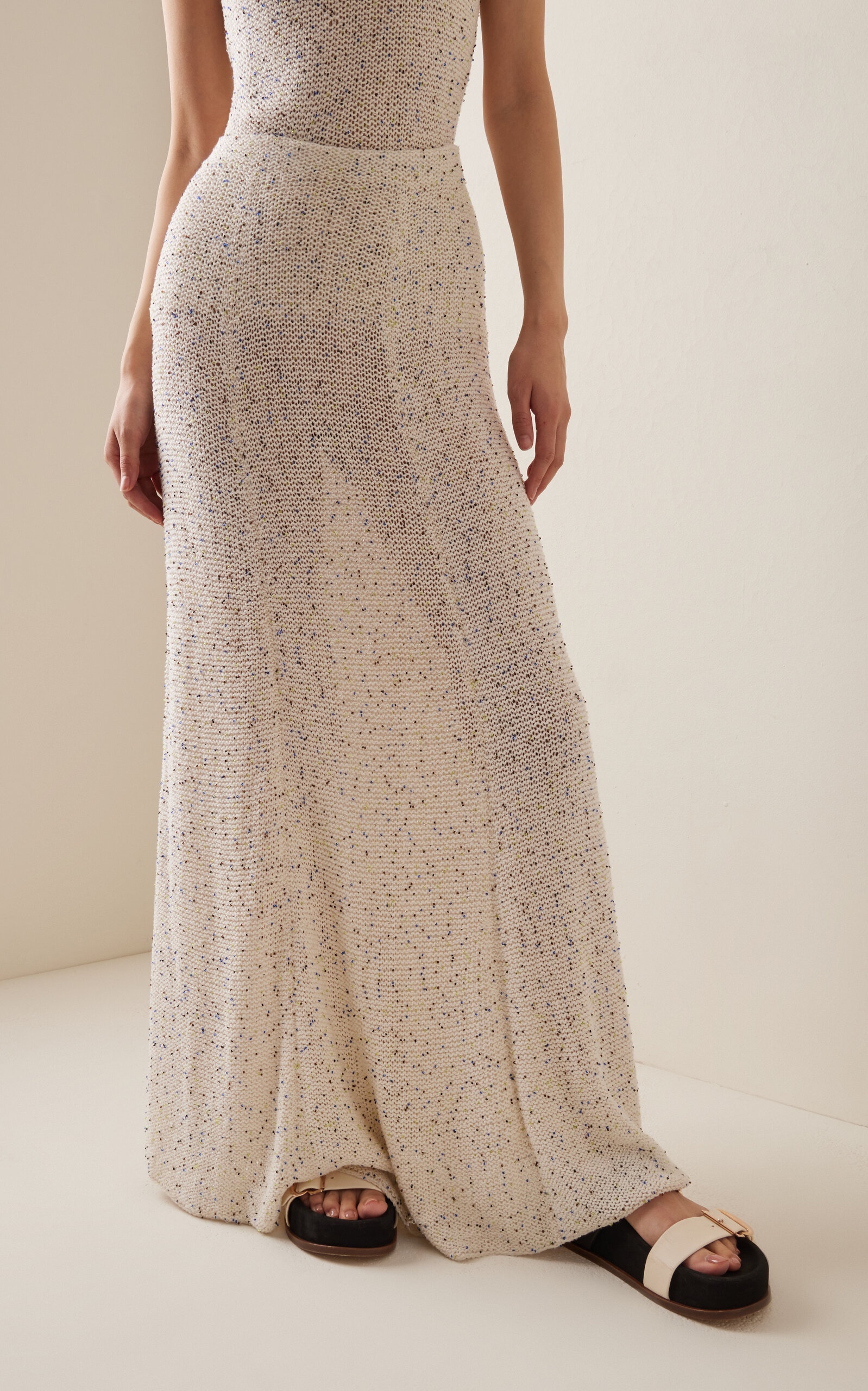 Floris Beaded Knit Silk Maxi Skirt ivory - 3