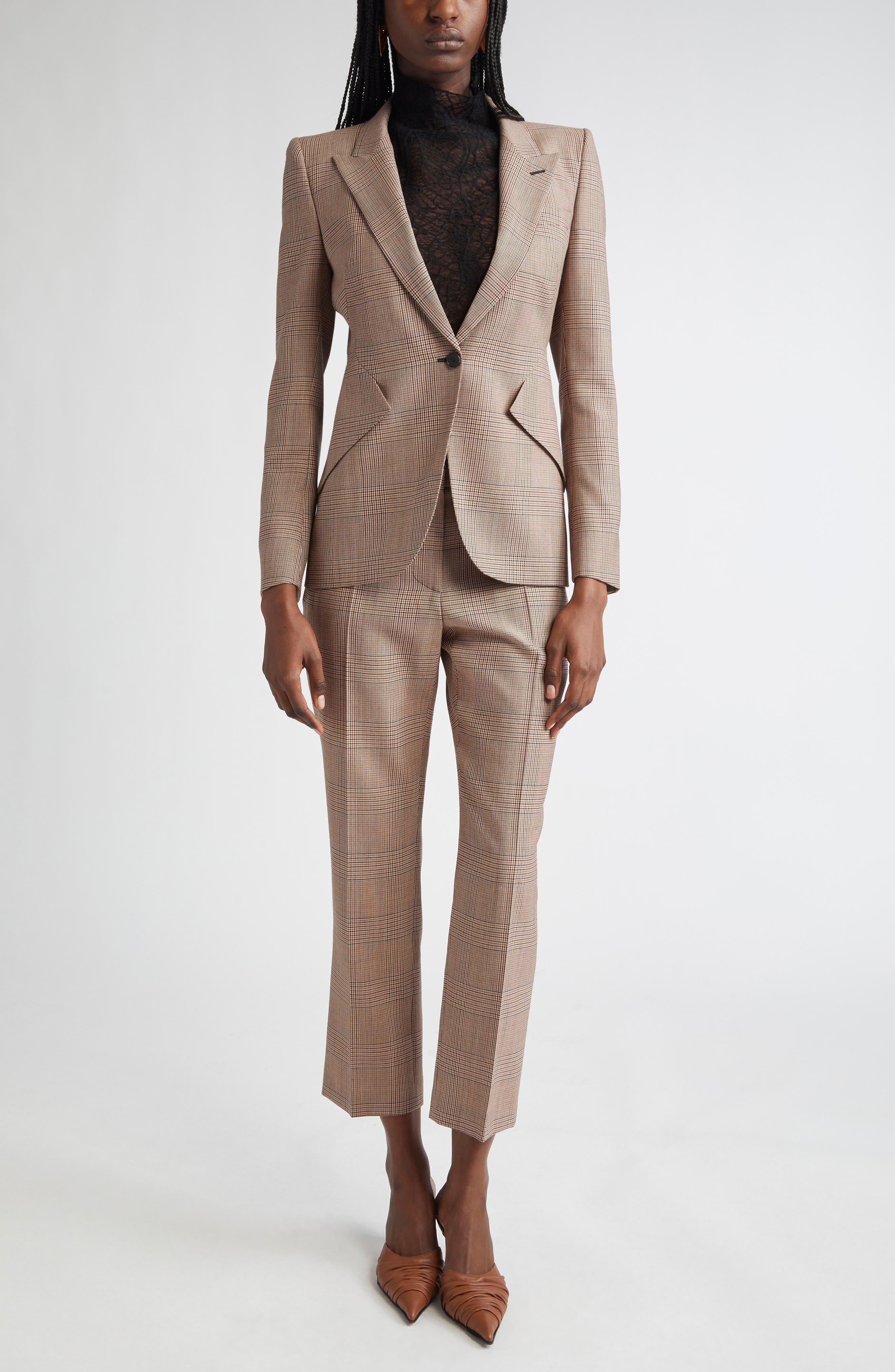 McQueen Prince of Wales Wool Cigarette Pants in Ivory-Black-Tobacco at Nordstrom - 2