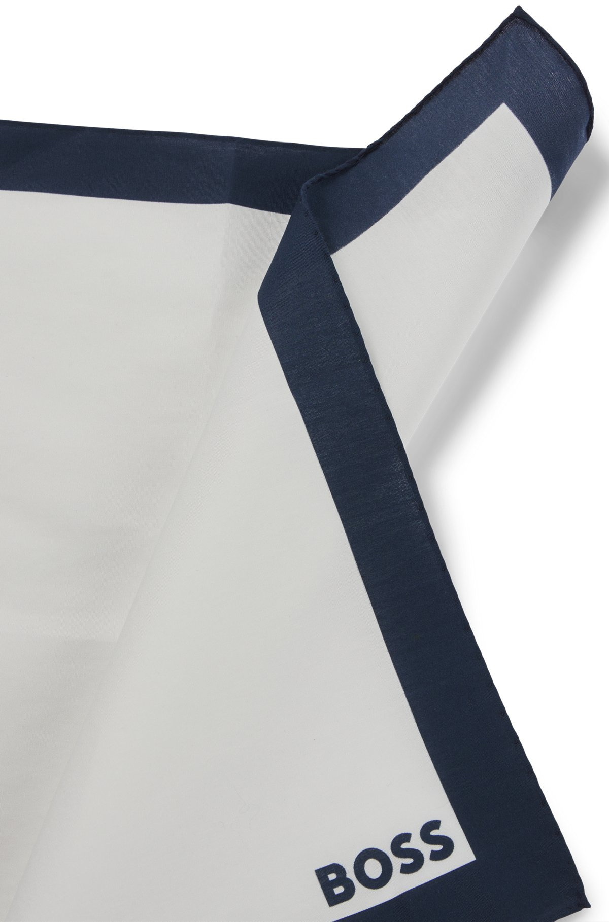 COTTON POCKET SQUARE WITH LOGO AND BORDER PRINT - 4