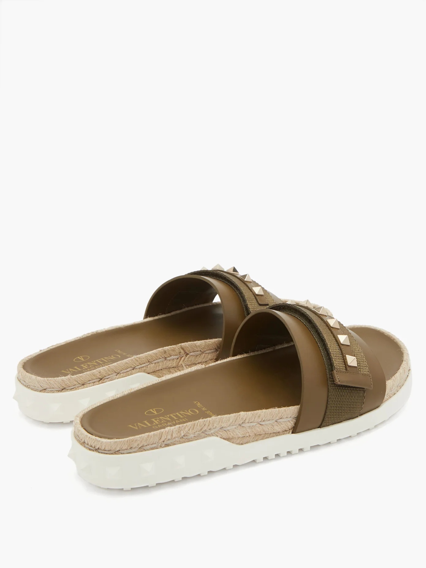 Rockstud espadrille leather slides - 4