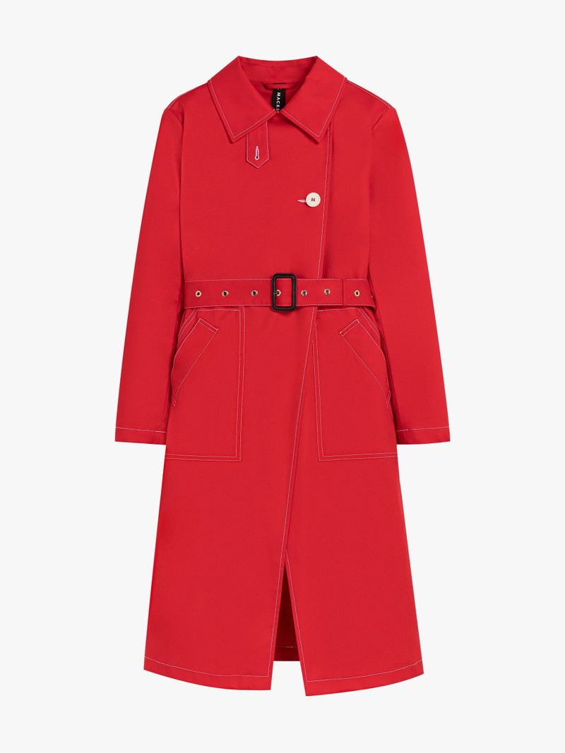 GIGI RED RAINTEC COTTON ASSYMETRIC TRENCH COAT 1