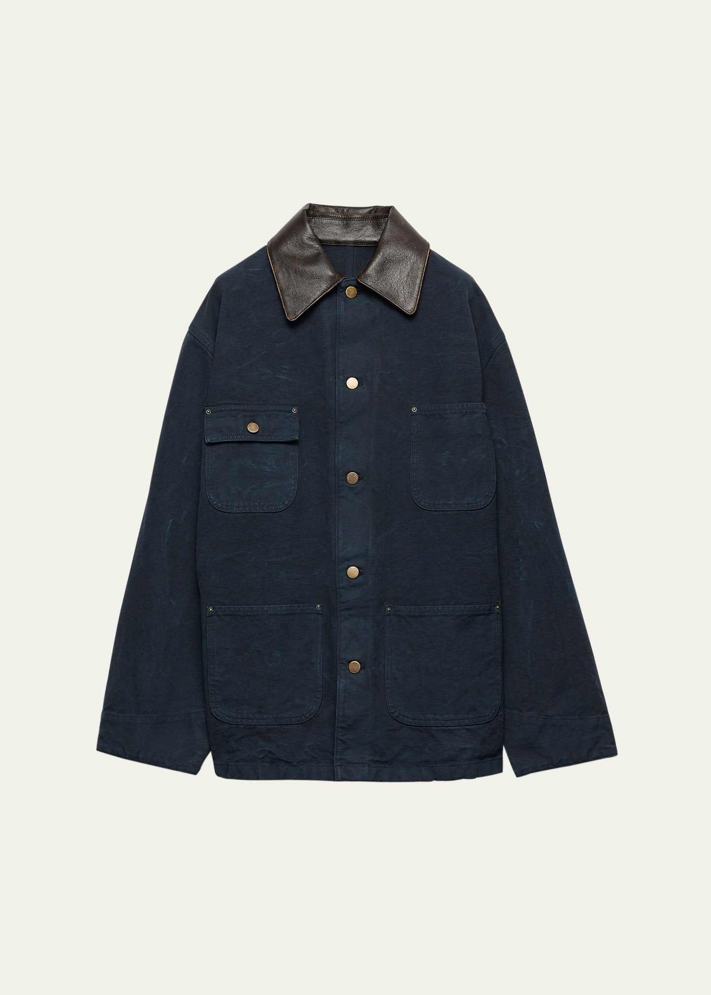 Leather-Collar Canvas Utility Jacket - 1