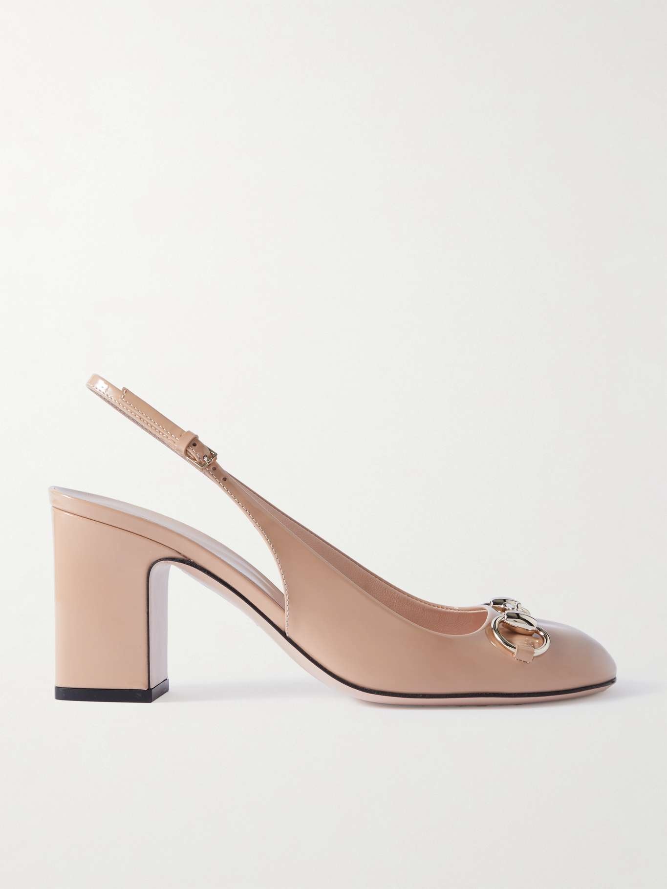 Lady horsebit-embellished patent-leather slingback pumps - 1