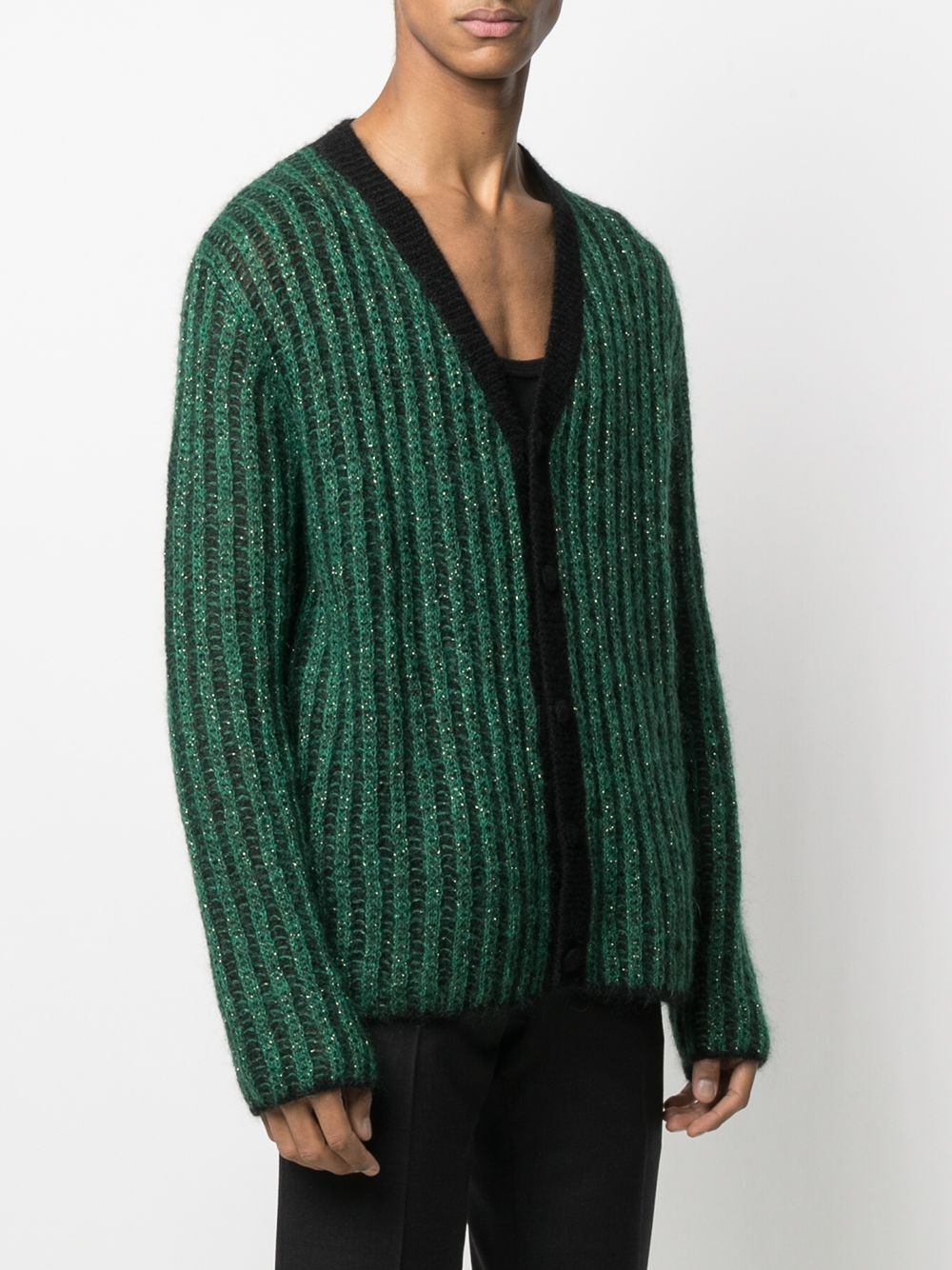 metallic ribbed-knit cardigan - 3