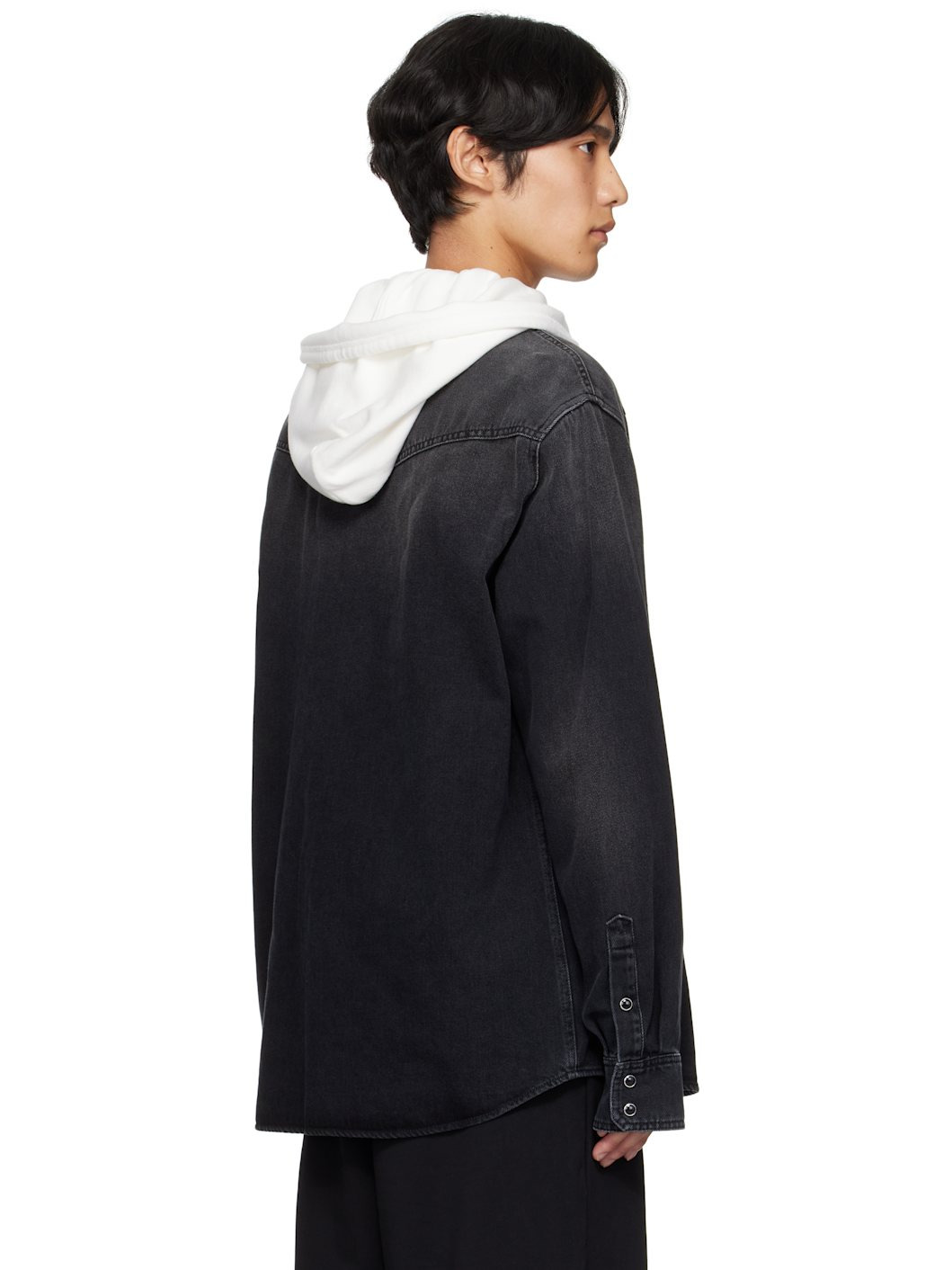 Black Long Sleeve Denim Shirt - 3
