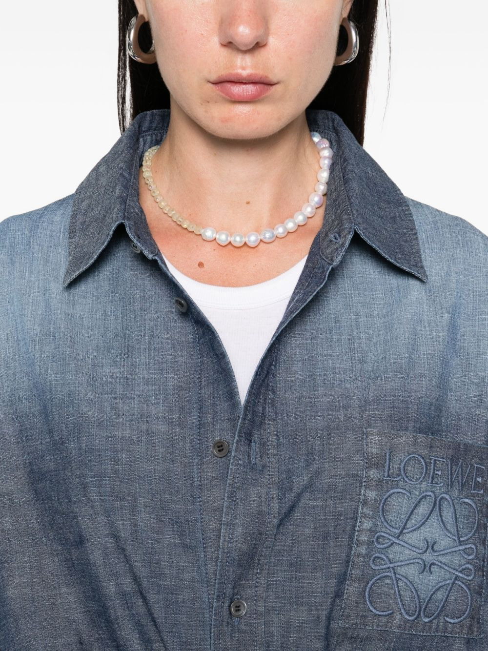 Anagram-embroidered denim shirt - 5