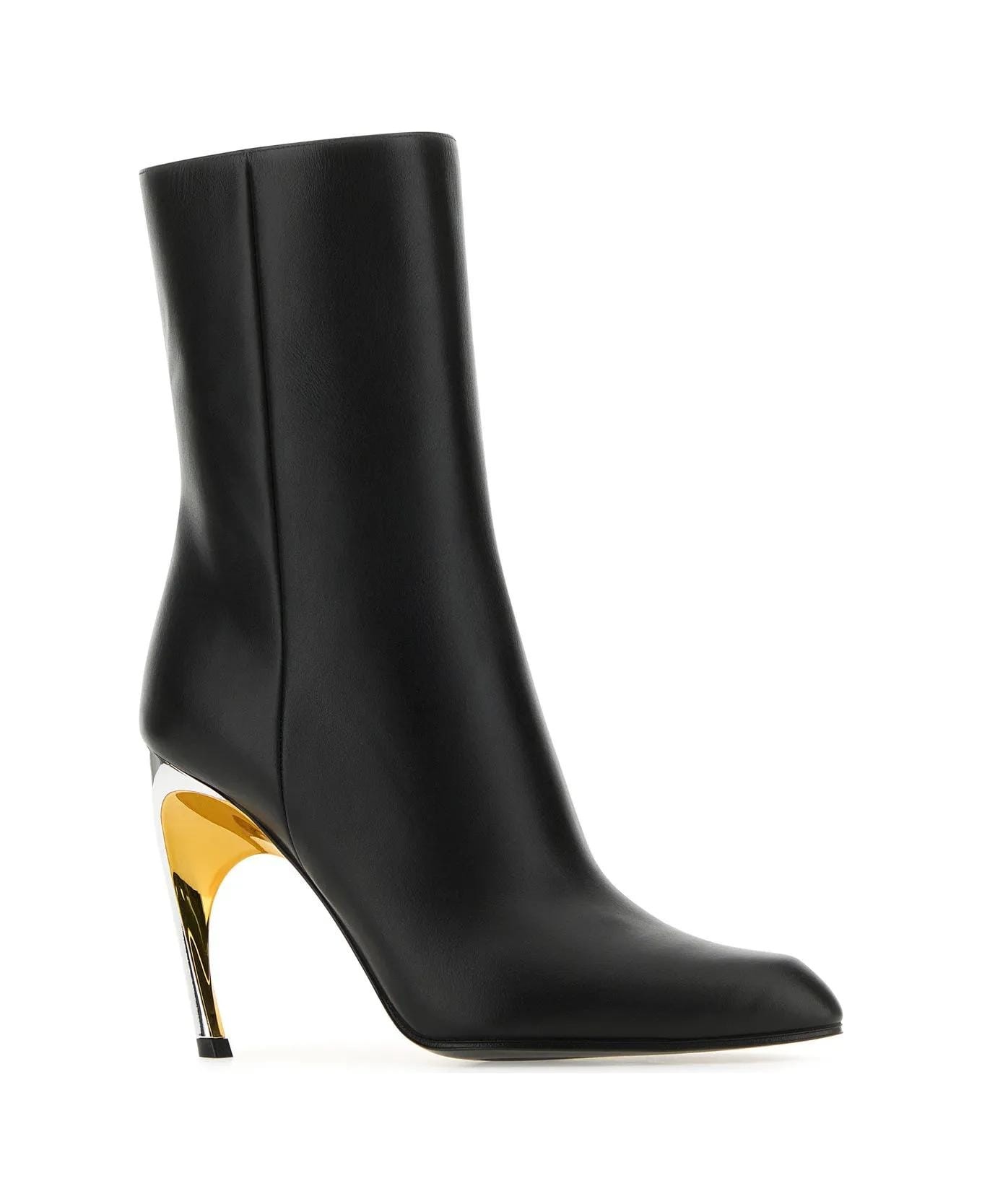 Black Leather Armadillo Ankle Boots - 2