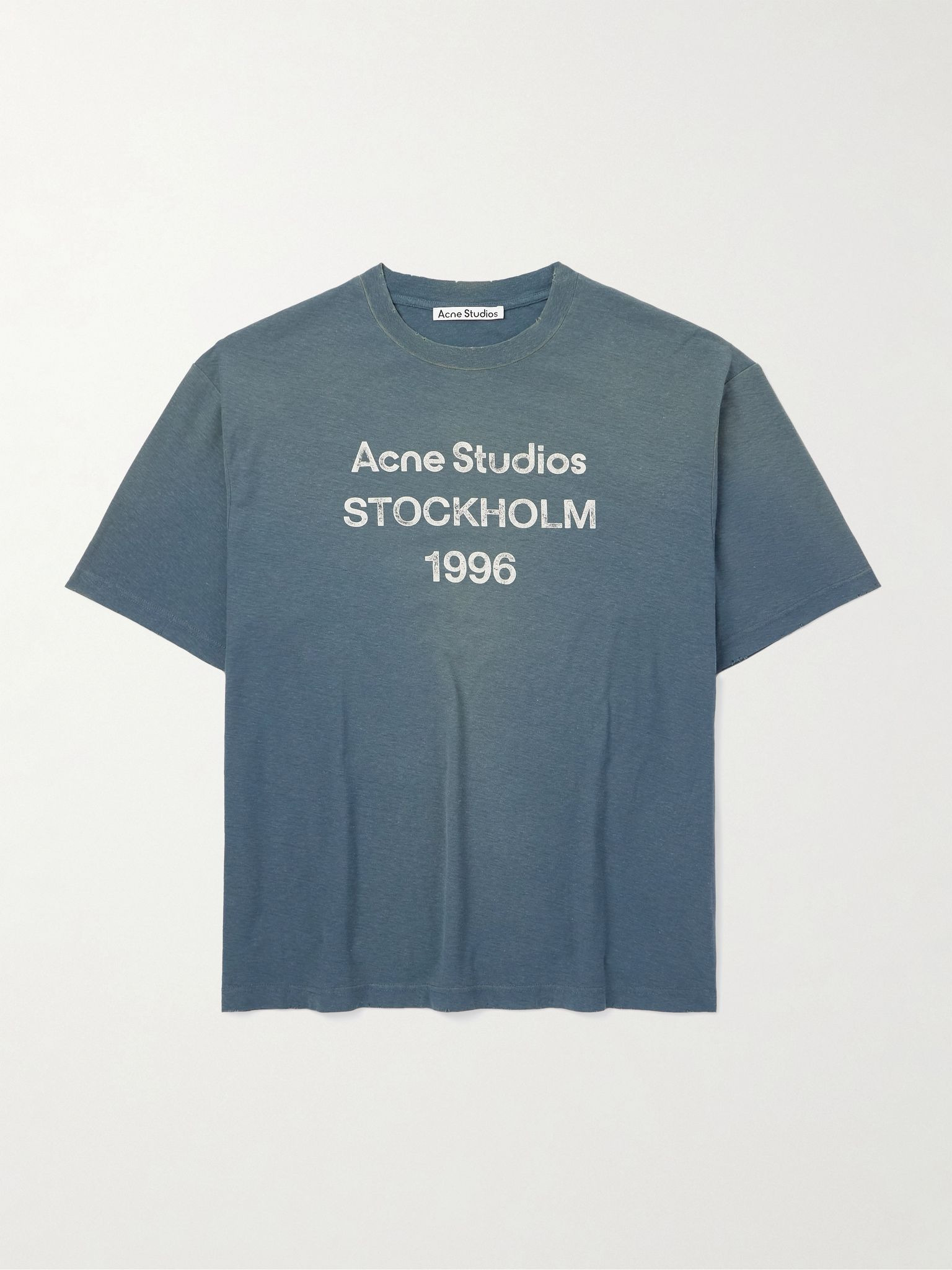 Exford Distressed Logo-Print Cotton and Hemp-Blend Jersey T-Shirt Blue - 1