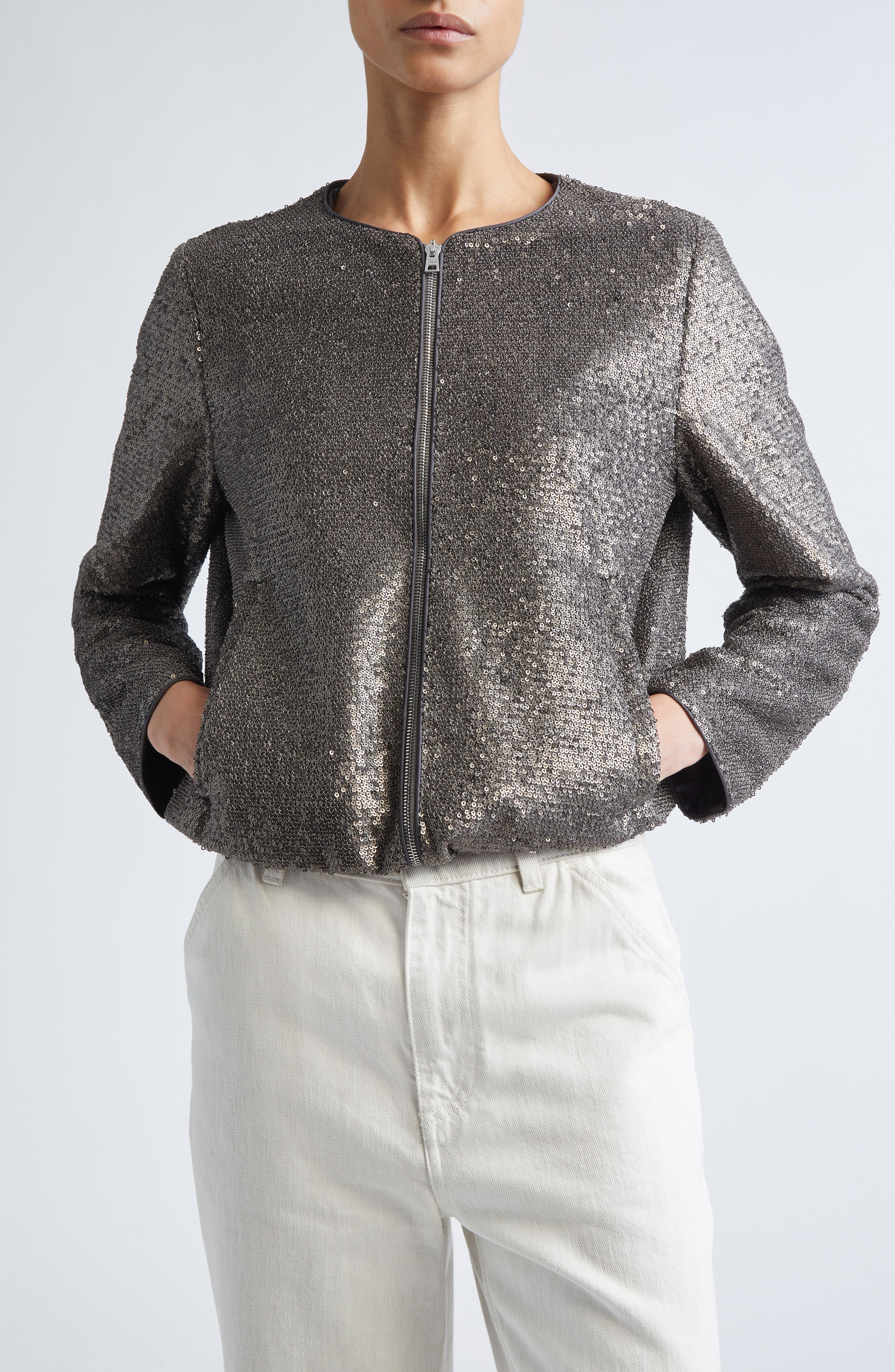 Herno Resort Sequin Bomber Jacket in Ferro at Nordstrom - 1