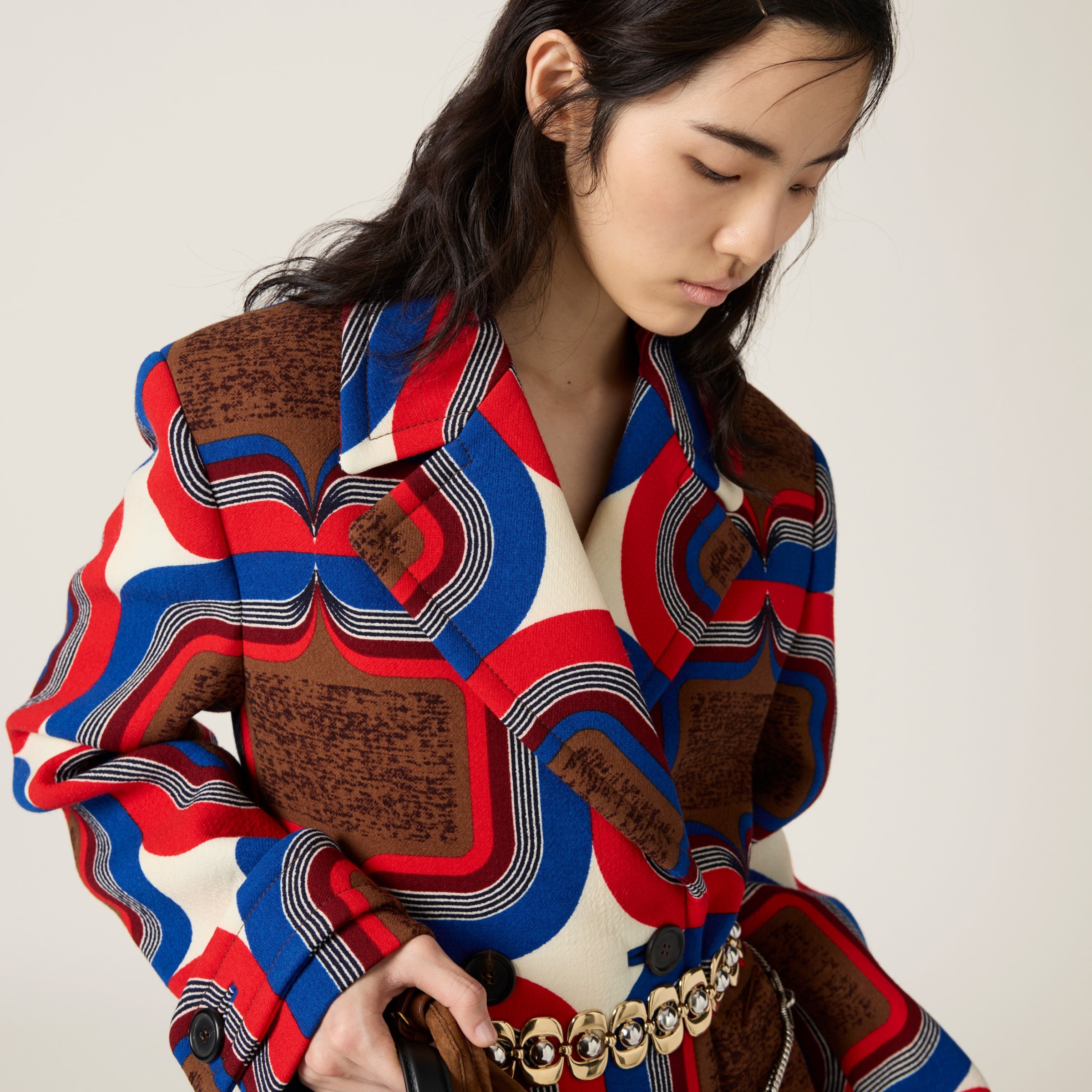 Double-breasted printed natté coat - 6