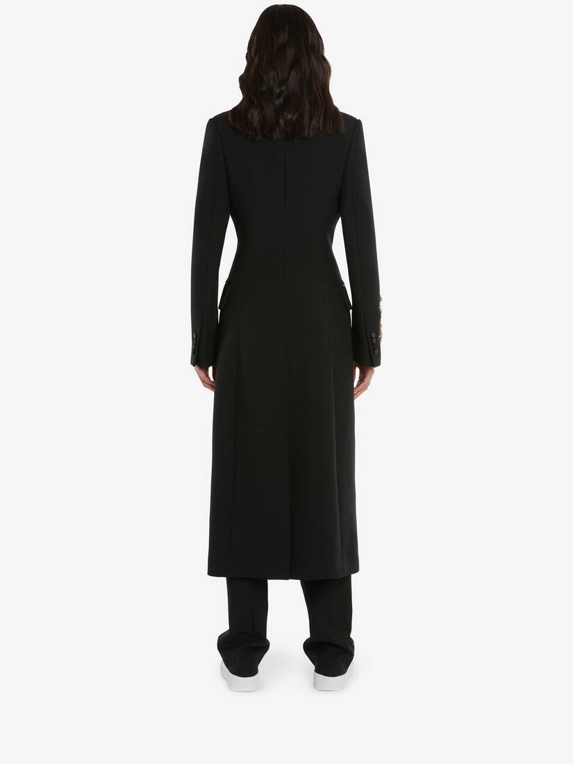 Embroidered Double Breasted Coat in Black - 4