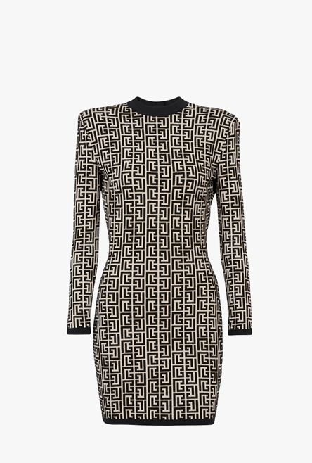 Short bicolor jacquard dress with Balmain monogram - 1