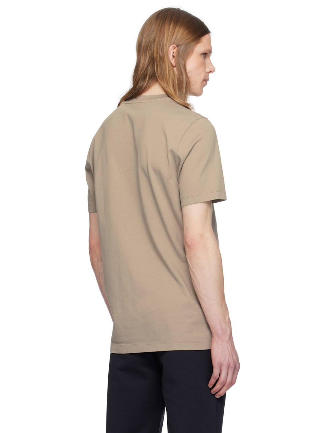 Beige Flocked Logo Cotton T-shirt - 3