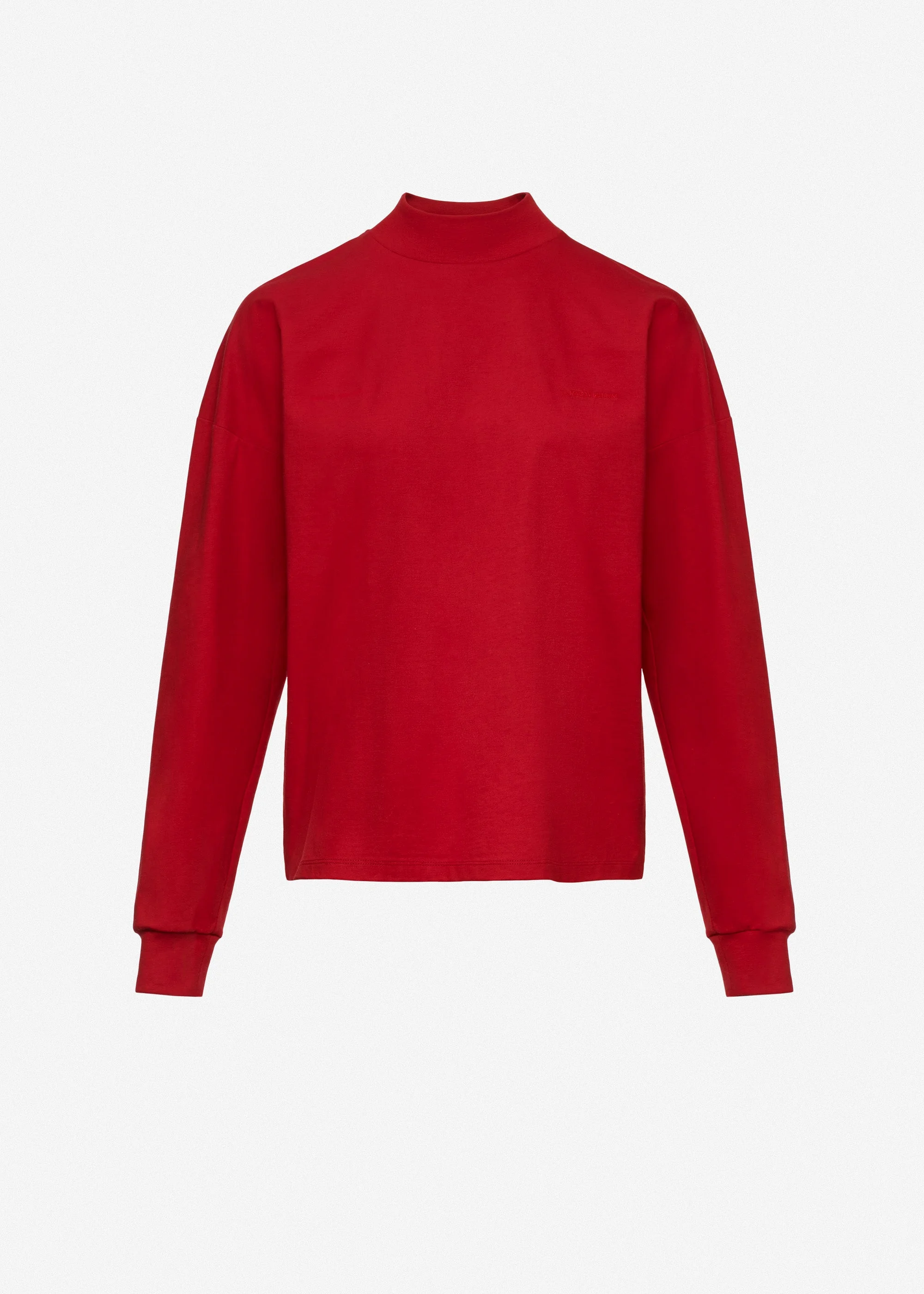 Cotton long-sleeve top with half turtleneck in red - 1