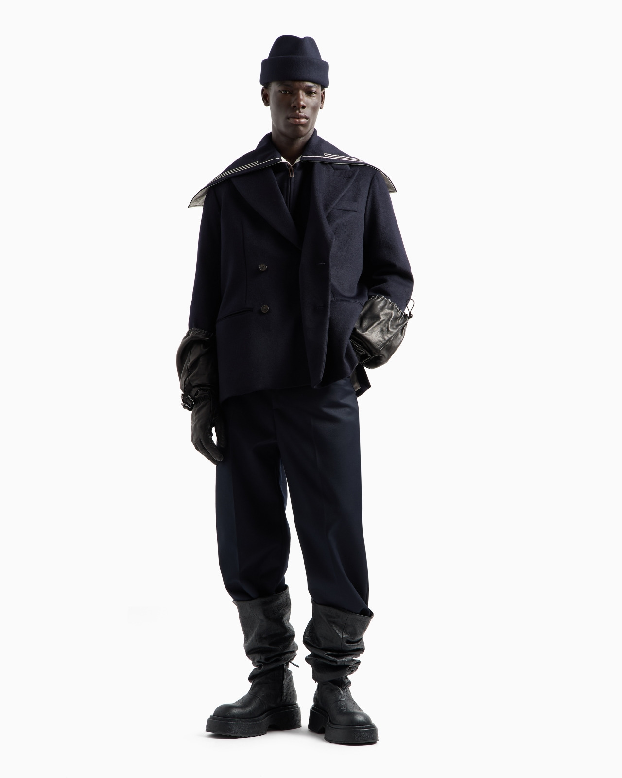 VIRGIN-WOOL CLOTH BLOUSON WITH LOGO SAILOR COLLAR - 4