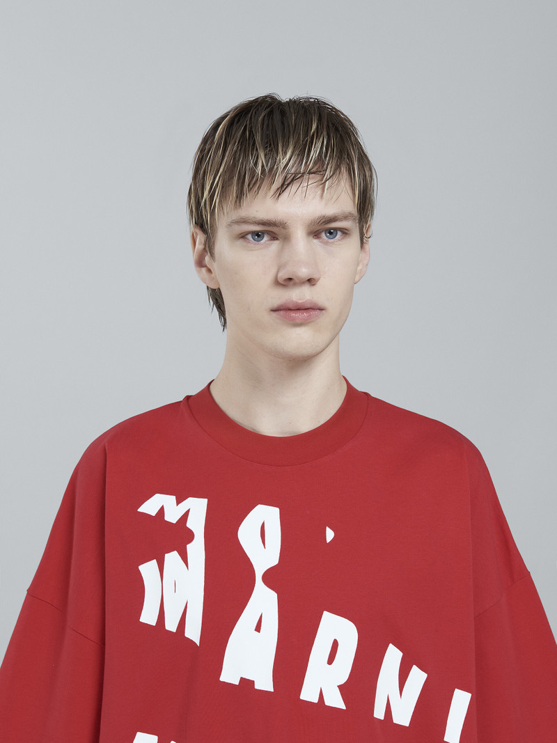 SCANNED LOGO PRINT RED JERSEY OVERSIZED T-SHIRT 4