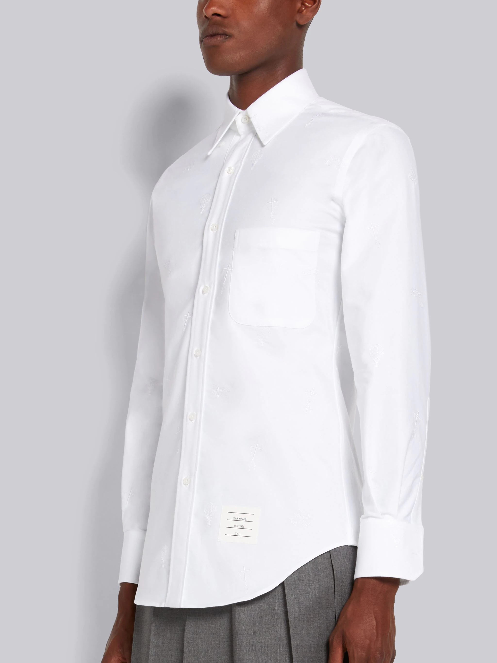 White Oxford Embroidered Half Drop Sky Icon Classic Fit Shirt - 2
