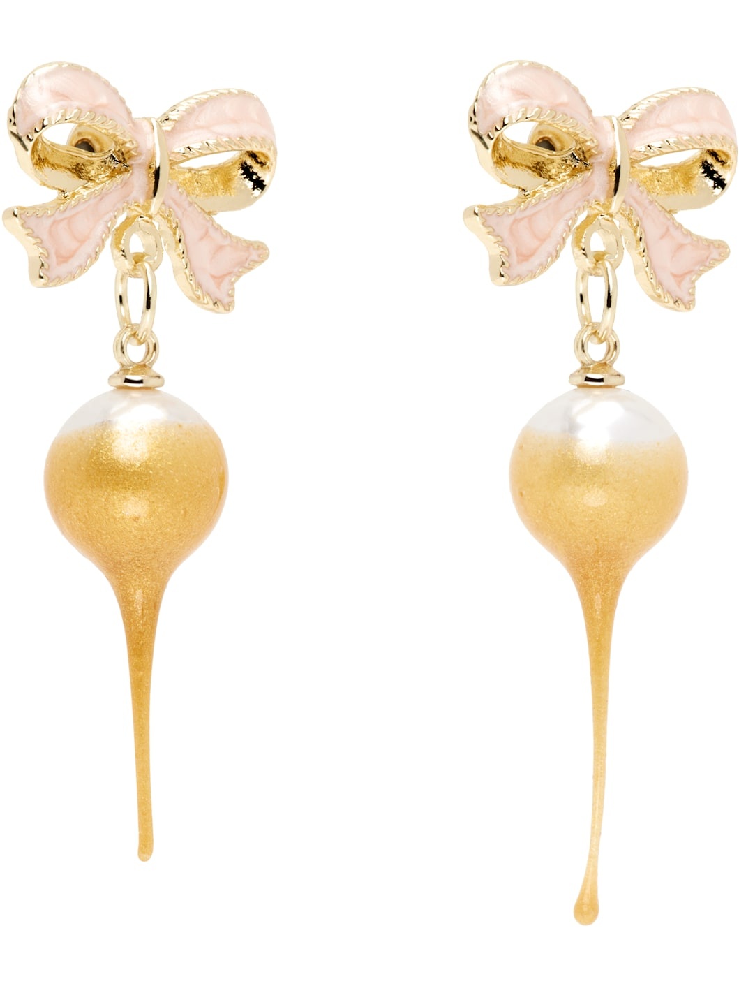 Gold Bow Pearl Earrings - 2