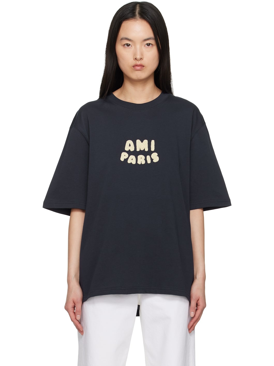 Navy Cotton 'Ami Paris' Patch T-shirt - 1