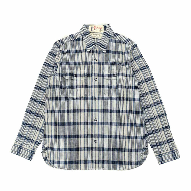 SUGAR CANE FICTION ROMANCE 5oz. INDIGO PLAID WORK SHIRT - SC29591 outlook