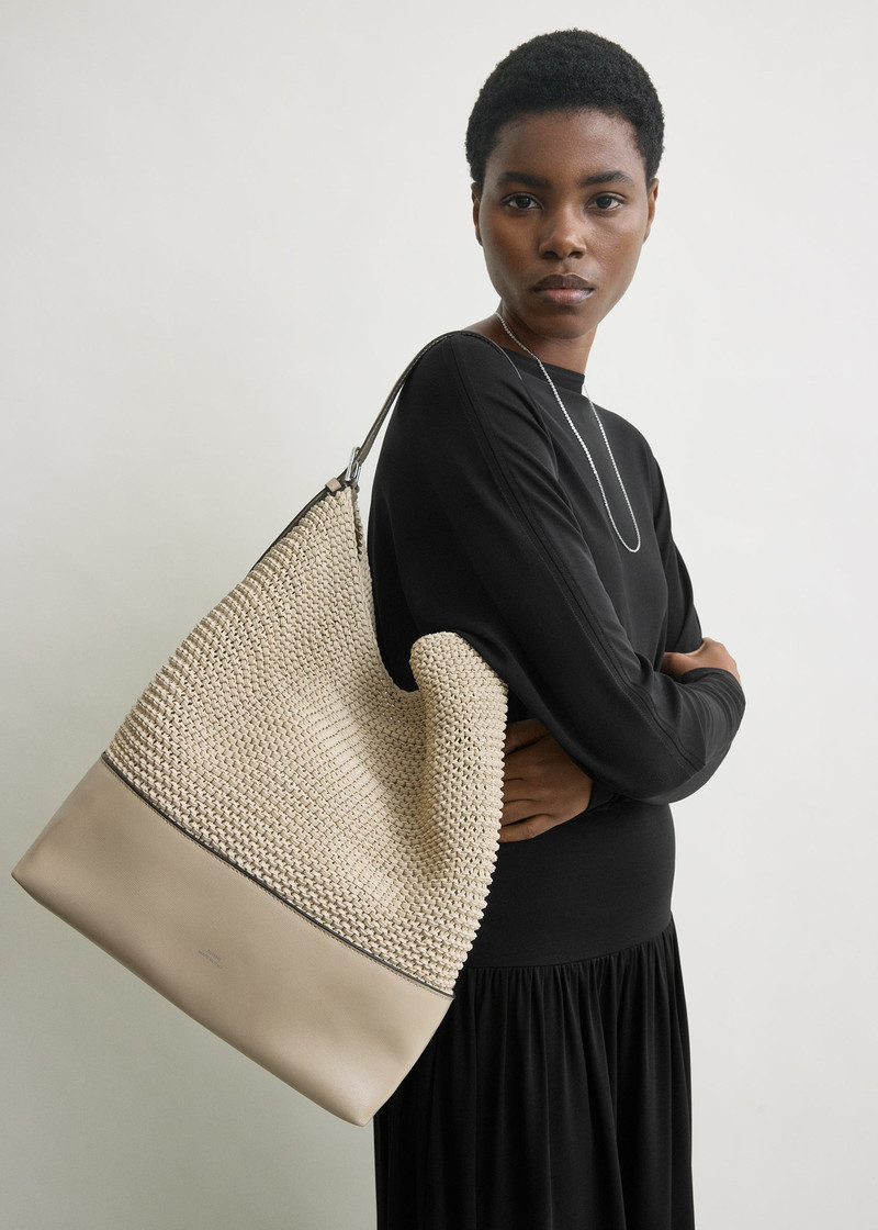 TOTEME Belted woven leather tote fawn outlook