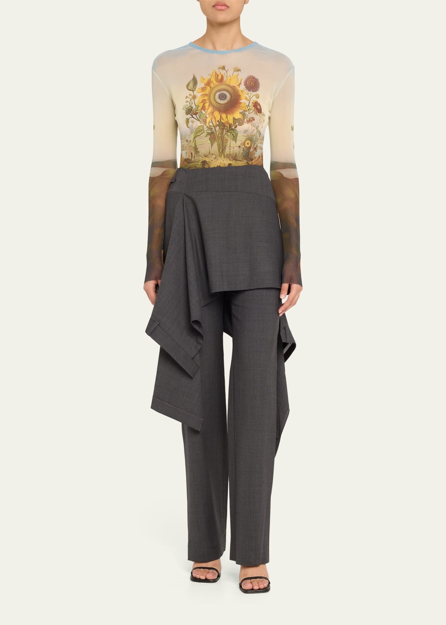 Sunflower Print Mesh Top - 2
