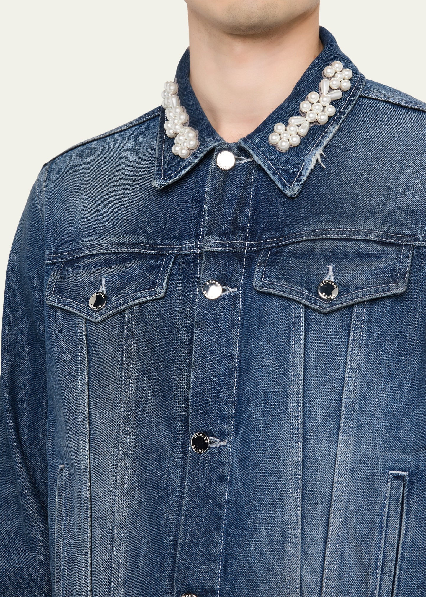 Men's Pearly-Collar Denim Trucker Jacket - 5