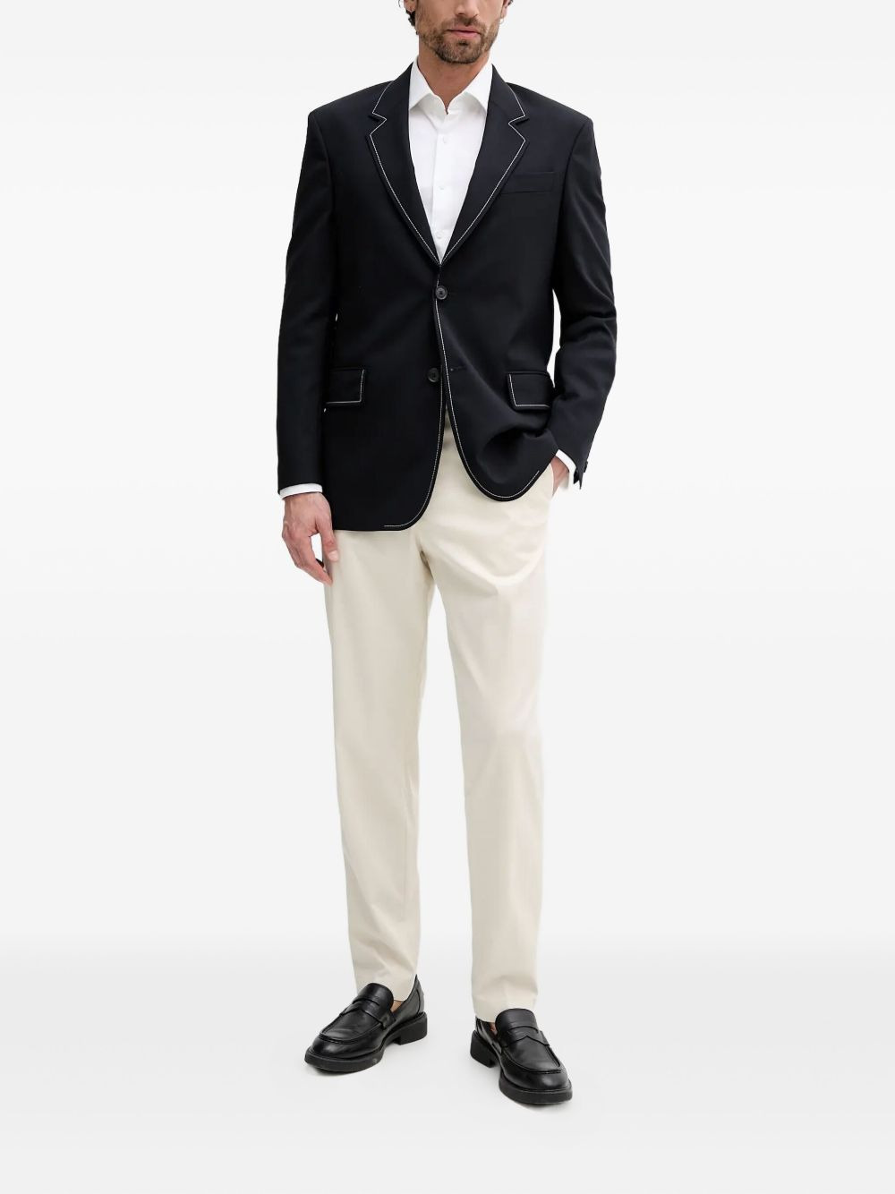 contrast-stitch single-breasted blazer - 2