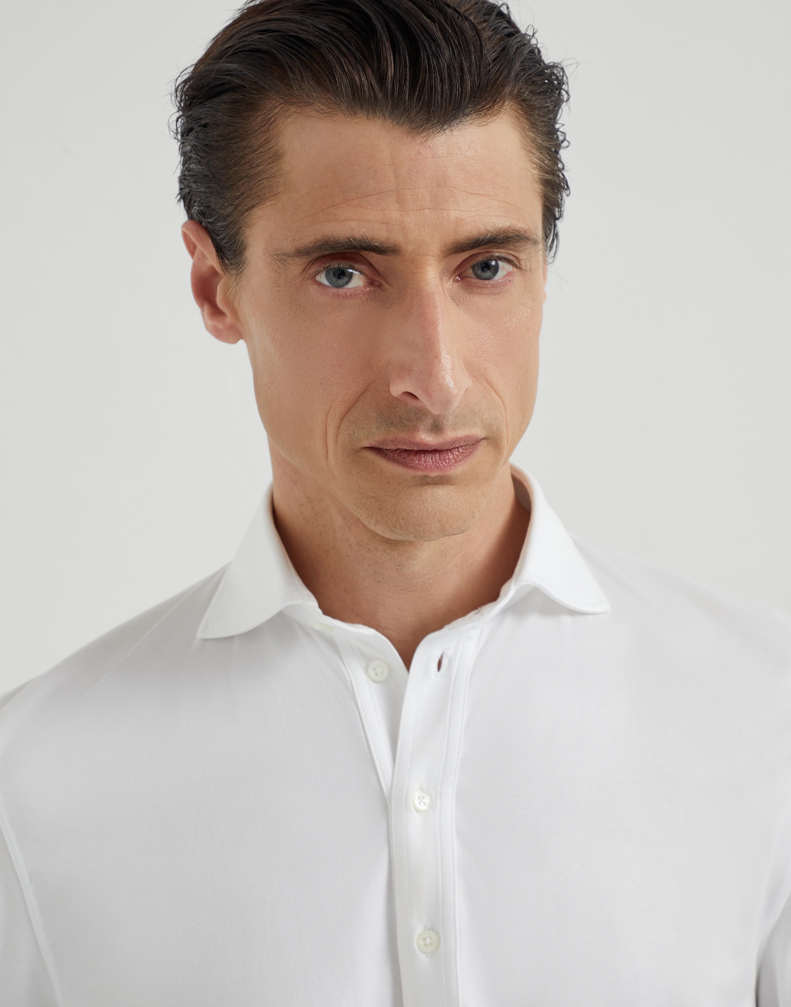 Cotton jersey long sleeve polo with shirt-style collar - 3