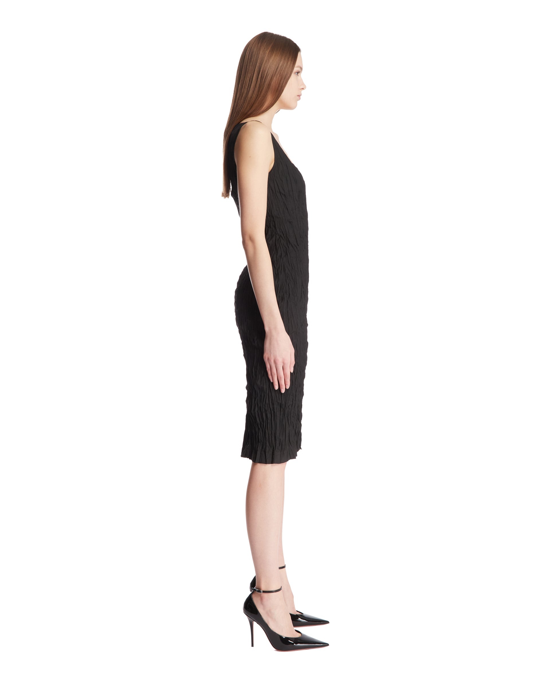 Black Crinkled Midi Dress - 5