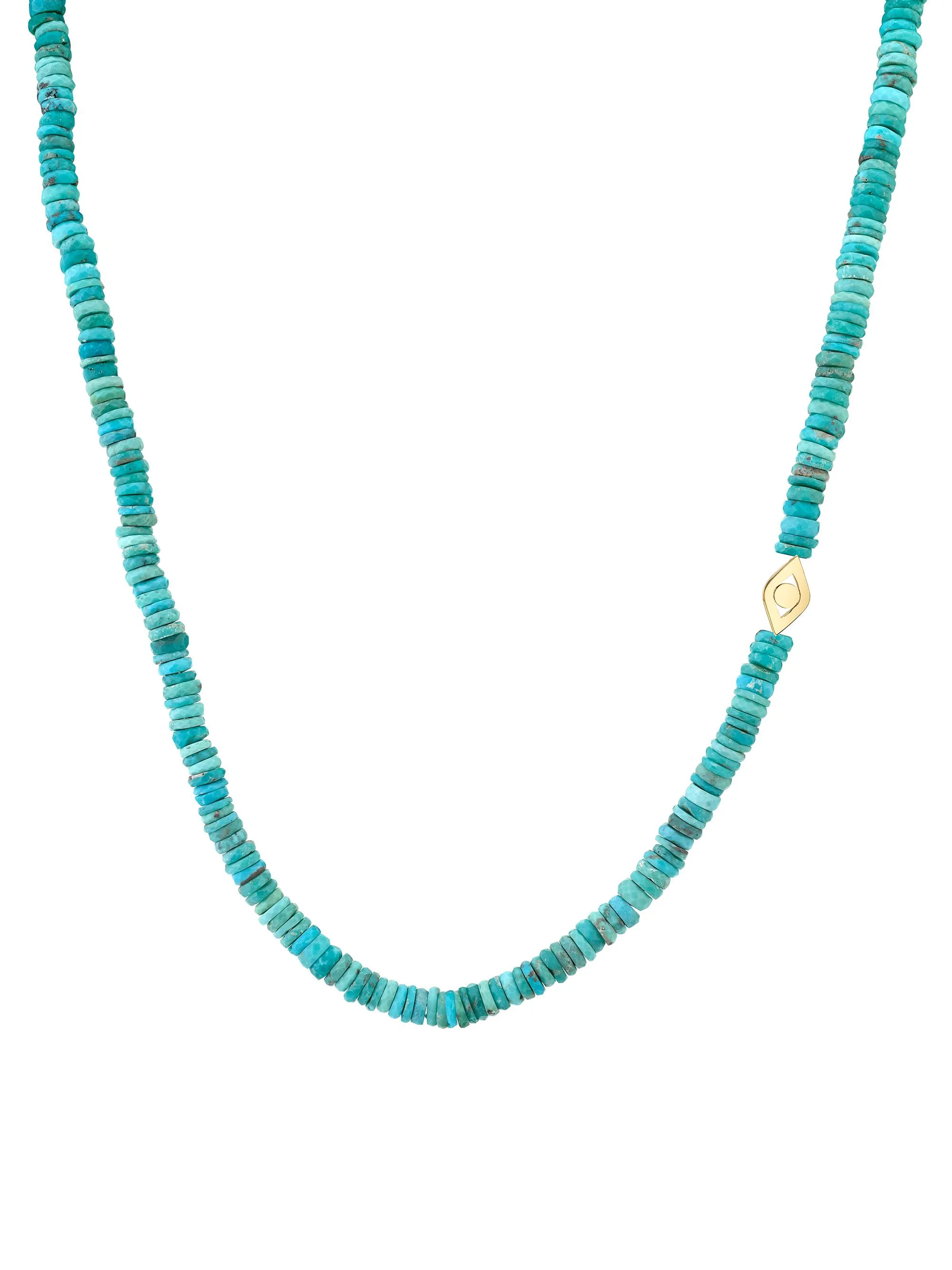 Women's 14K Yellow Gold & Turquoise Bead Evil Eye Charm Necklace - Blue - 1