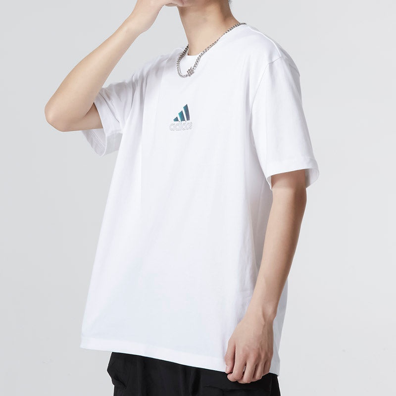 Men's adidas U JF SS Tee 2 Logo Athleisure Casual Sports Round Neck Short Sleeve White T-Shirt HM297 - 5