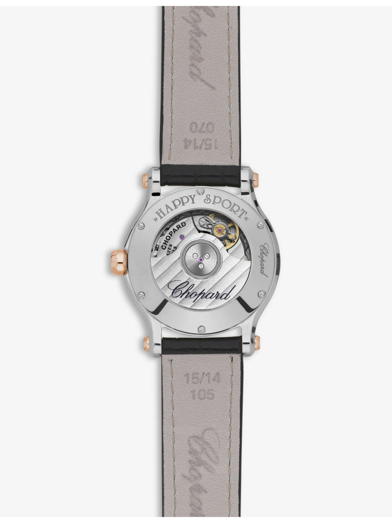 Chopard Happy Sport 18ct rose gold, stainless-steel, alligator-embossed leather and 0.14ct diamond self-wind outlook