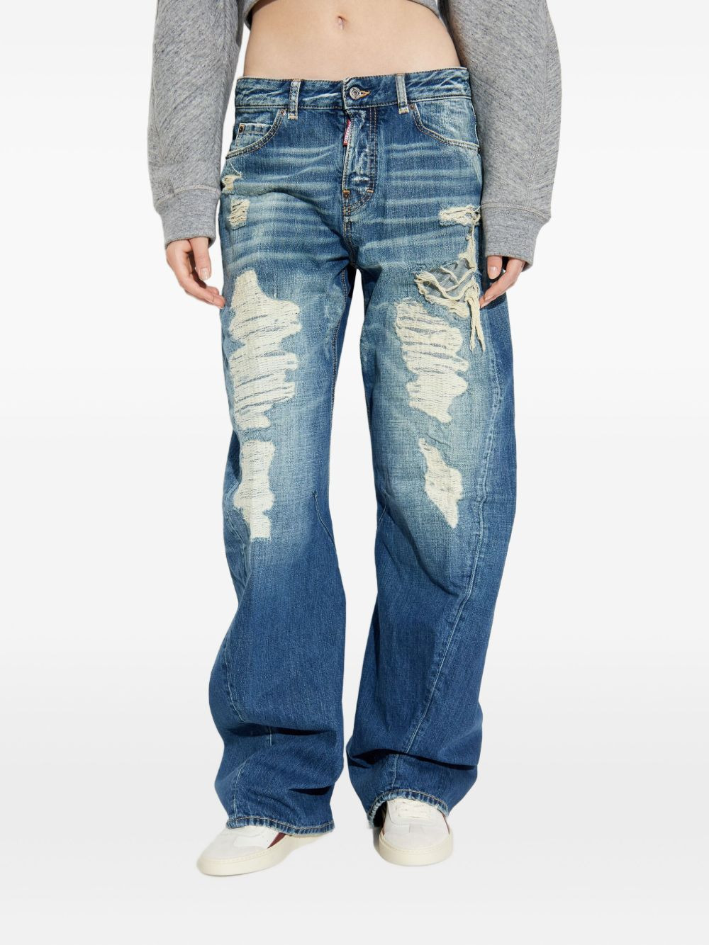 distressed wide-leg jeans - 3