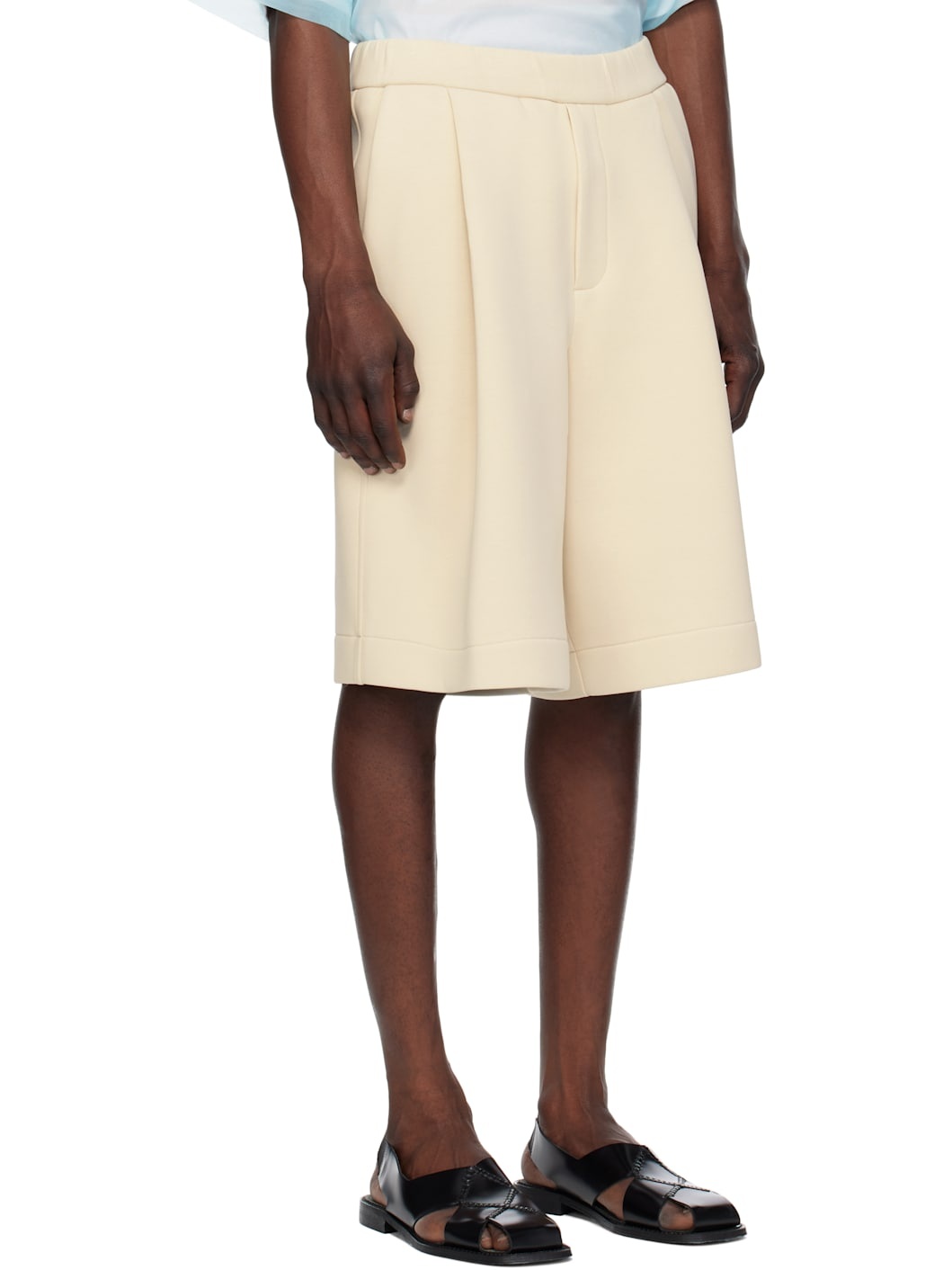 Beige Cotton Neoprene Shorts - 2