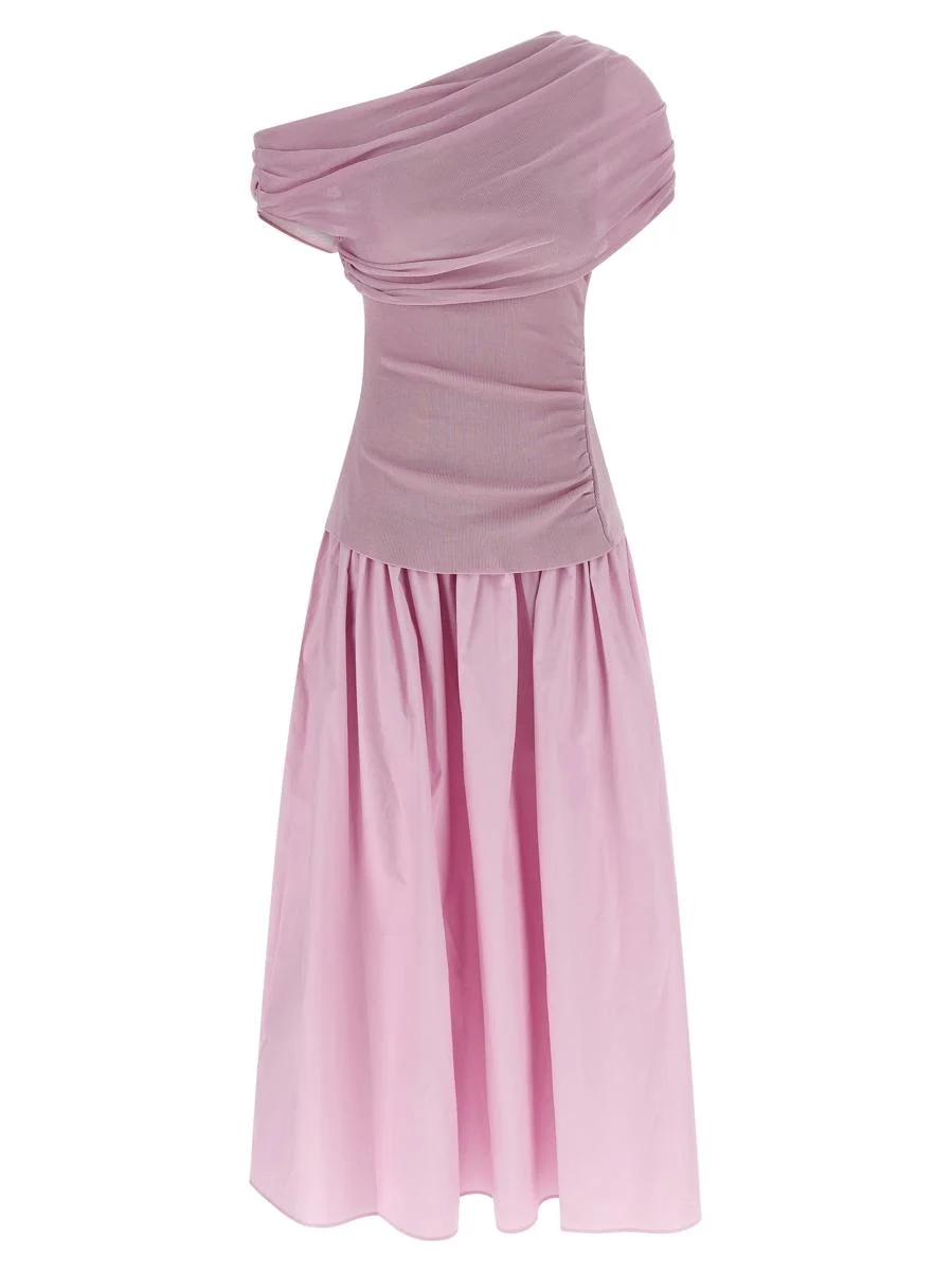 Self-Portrait 'Pink Cotton Draped Knit Midi' Dress - 1