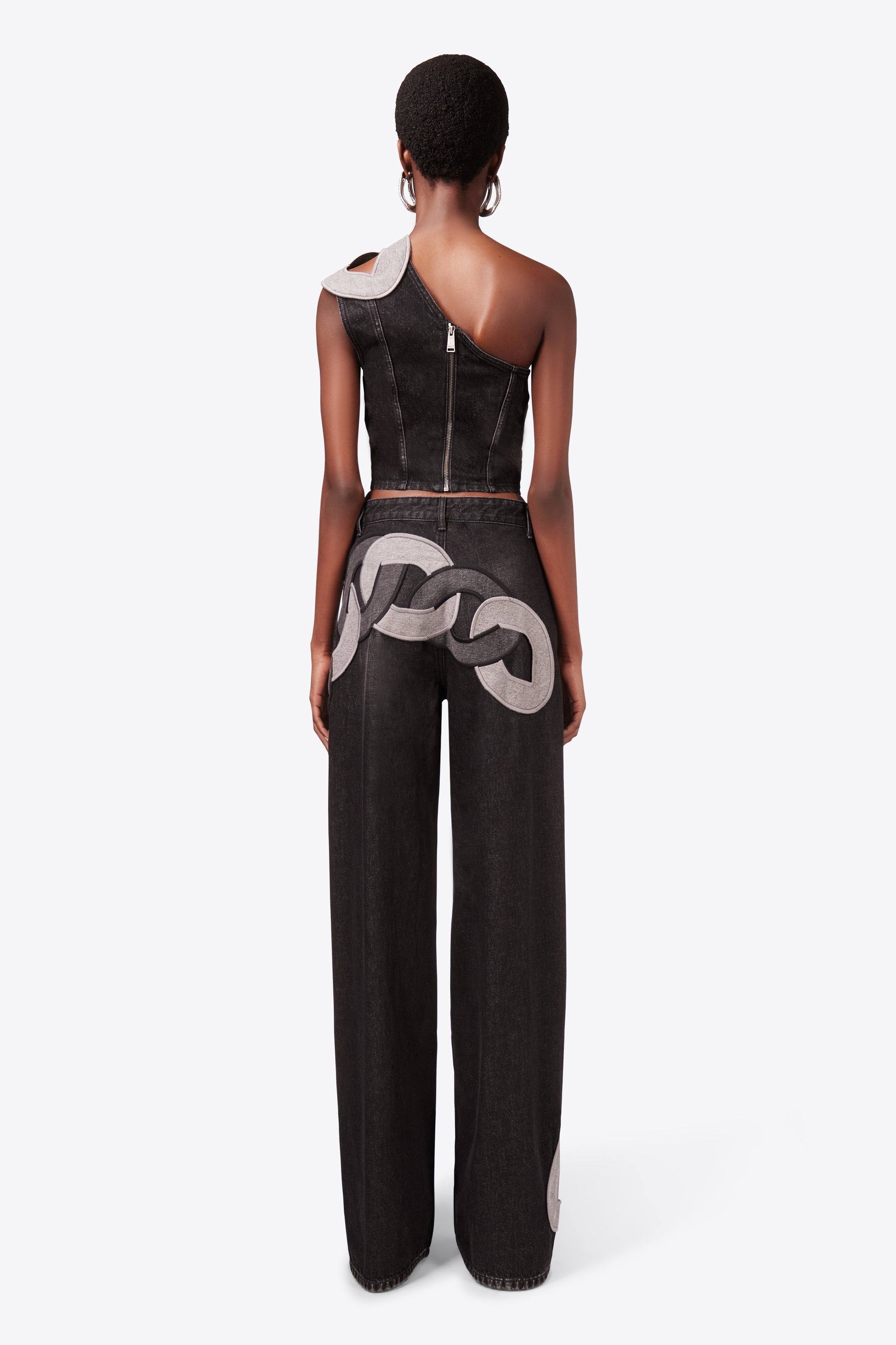 CHAIN CUTOUT WIDE LEG JEAN - 6