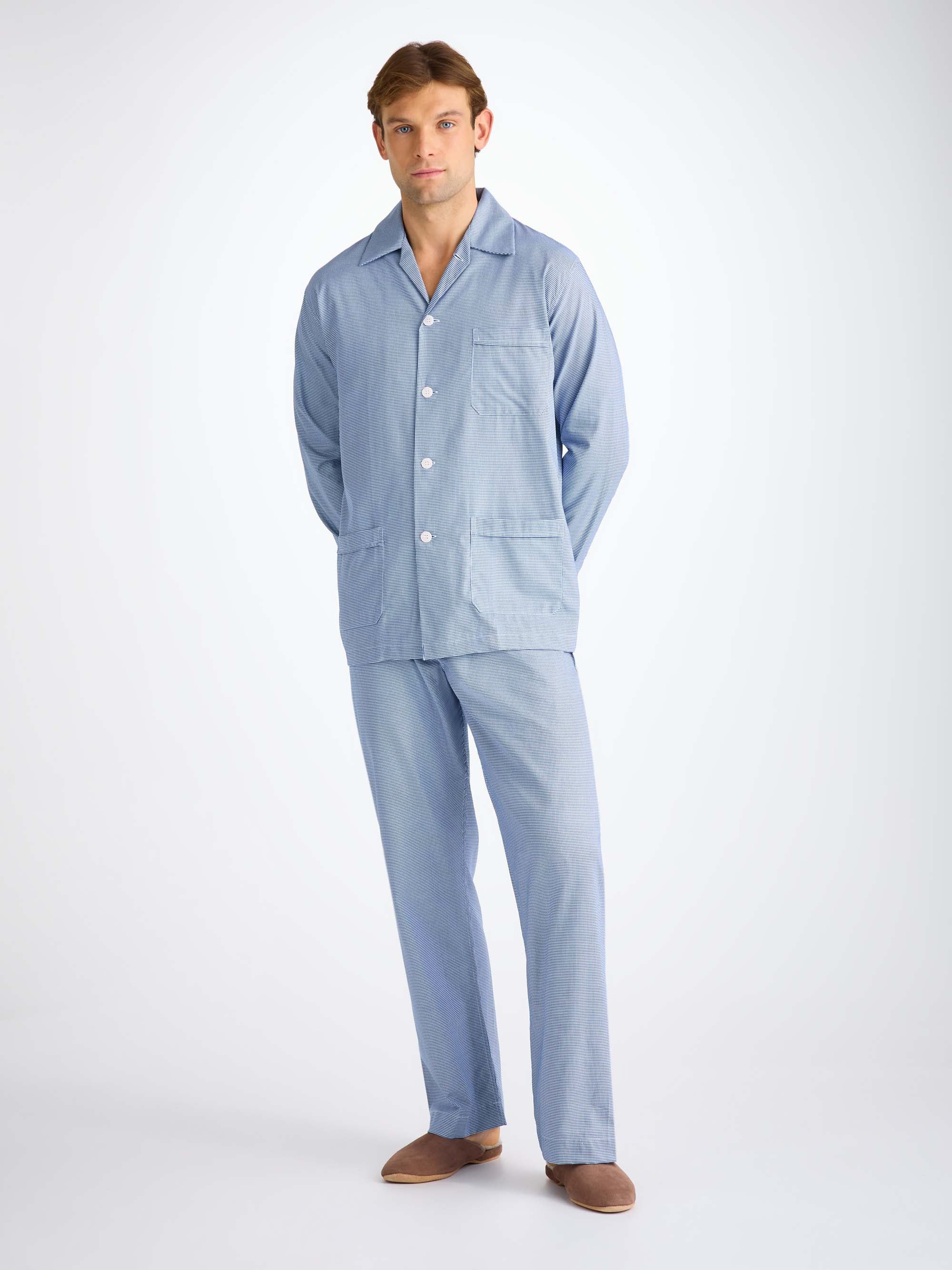 Men's Classic Fit Pajamas Cotton Navy Puppytooth Pattern - 3