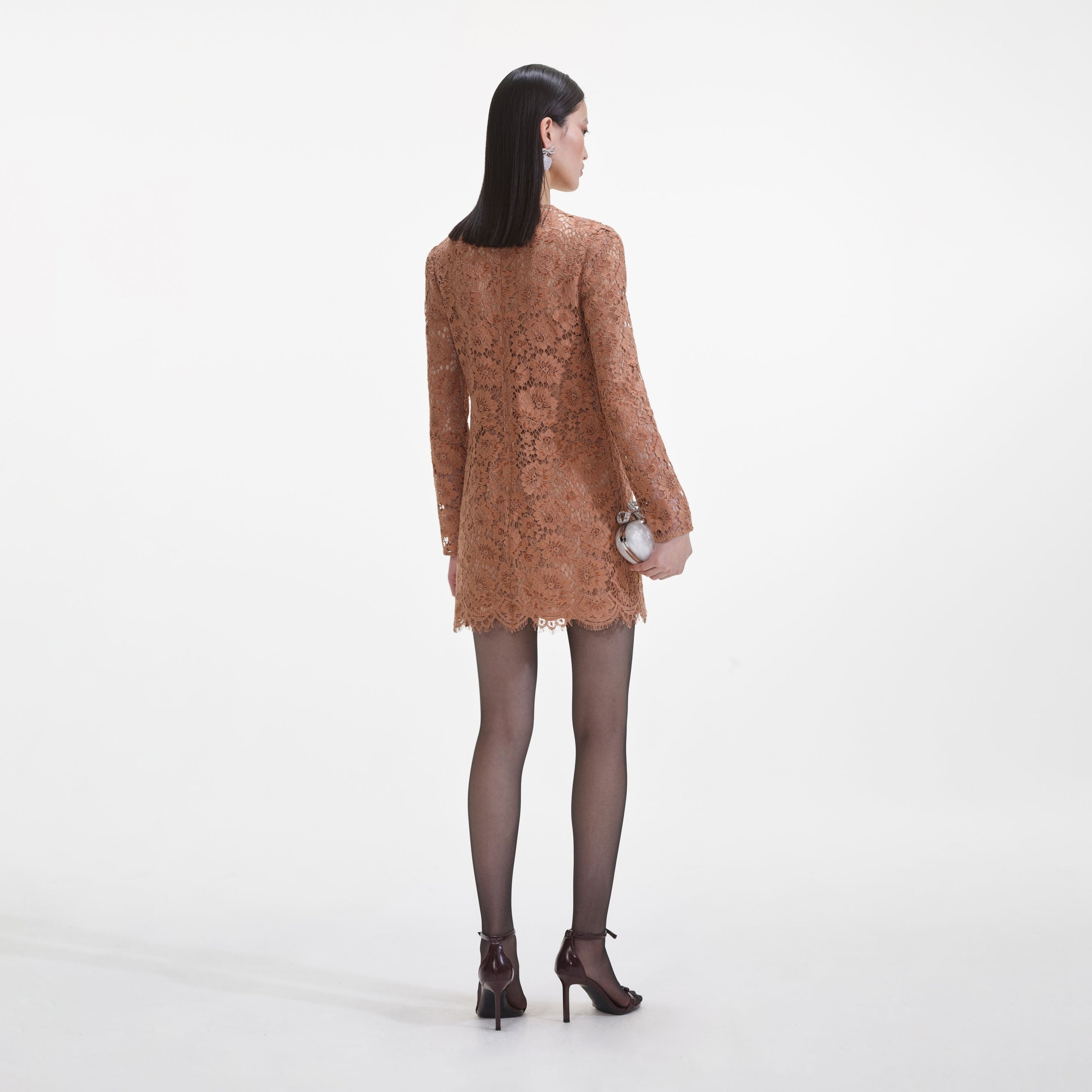 Tan Lace Bow Mini Dress - 3