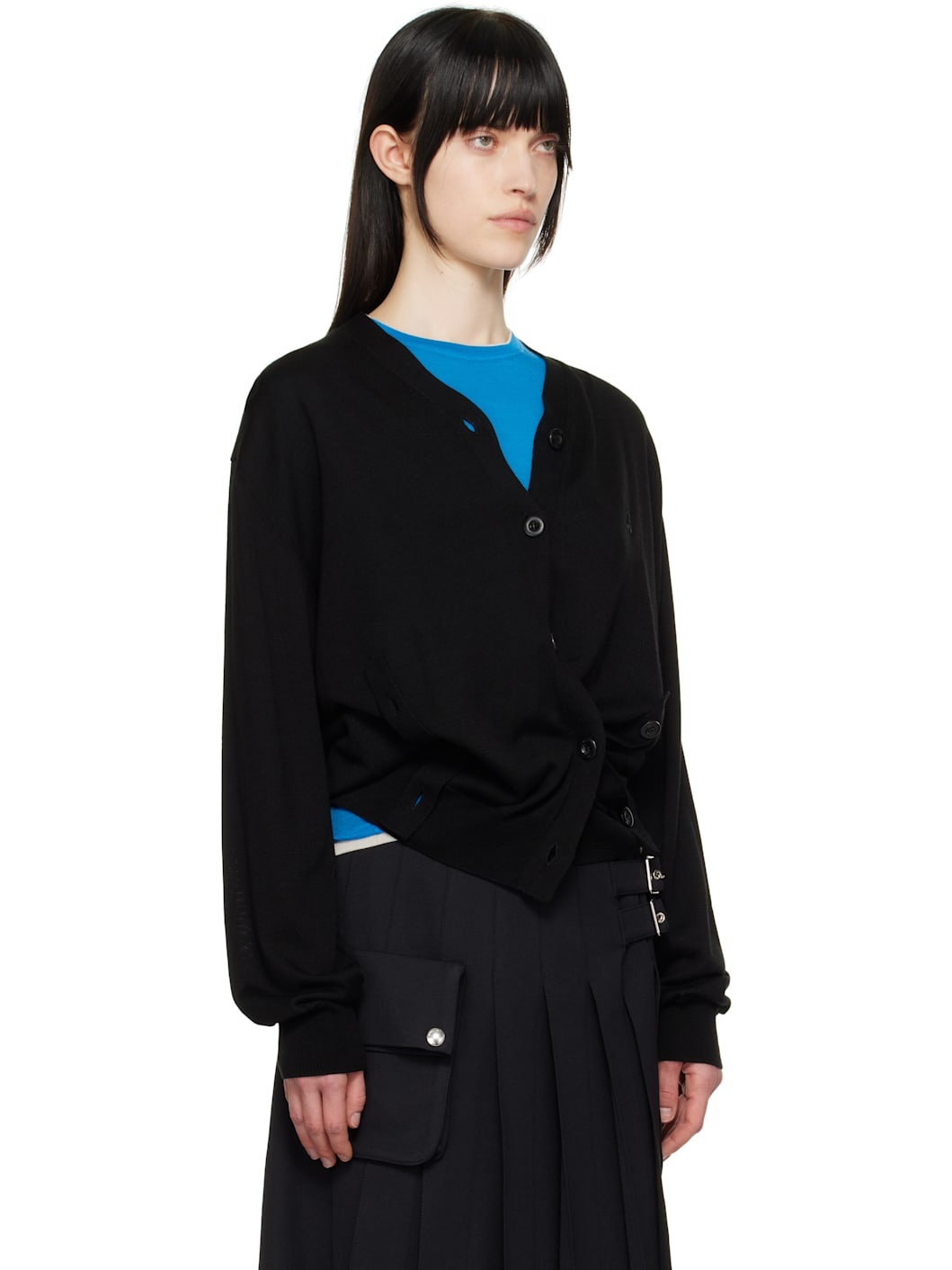 Black Twisted Placket Cardigan - 2