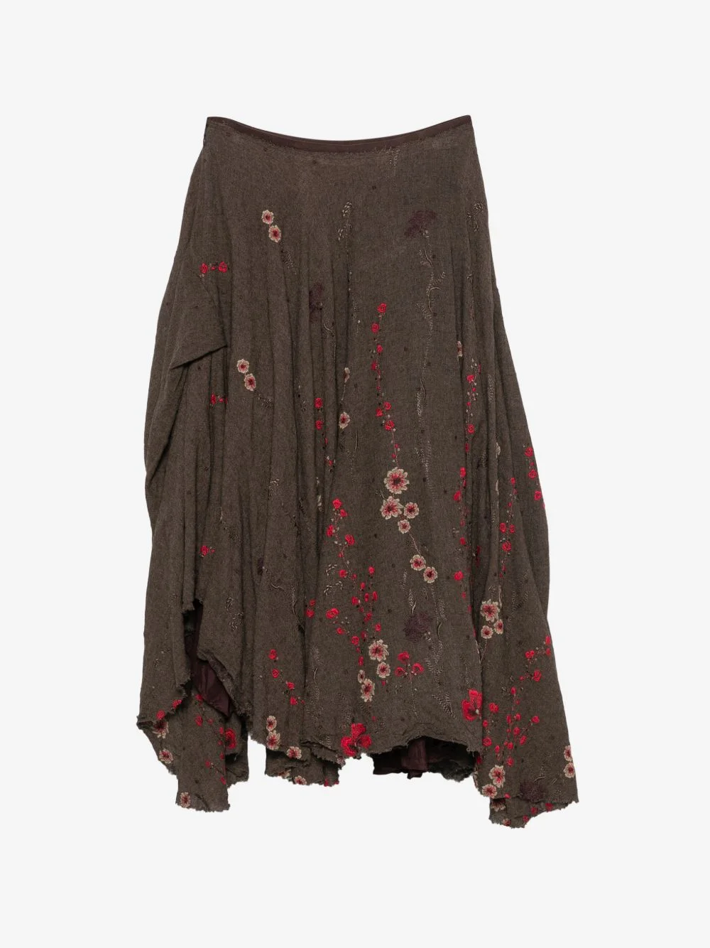 floral-embroidered raw-edge midi skirt - 1