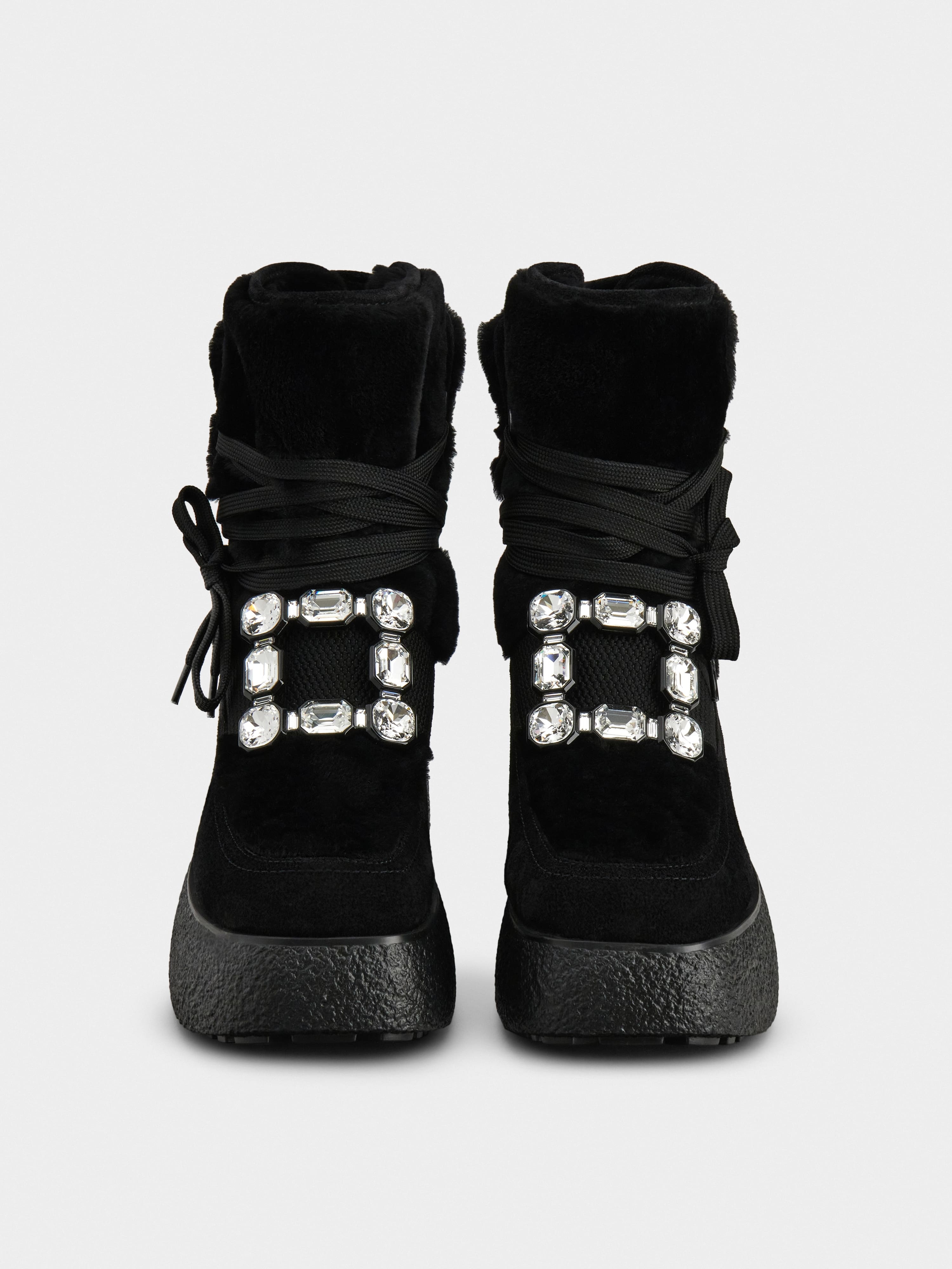 Viv' Rangers Strass Buckle Flatform Booties in Suede - 7