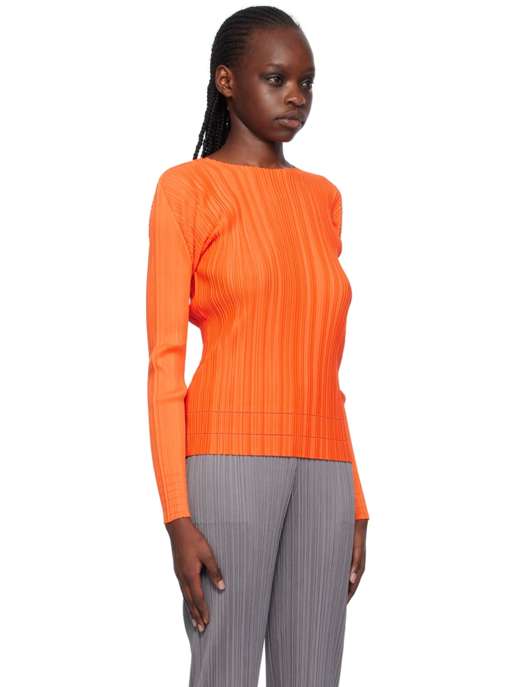 Orange Soft Pleats Long Sleeve T-Shirt