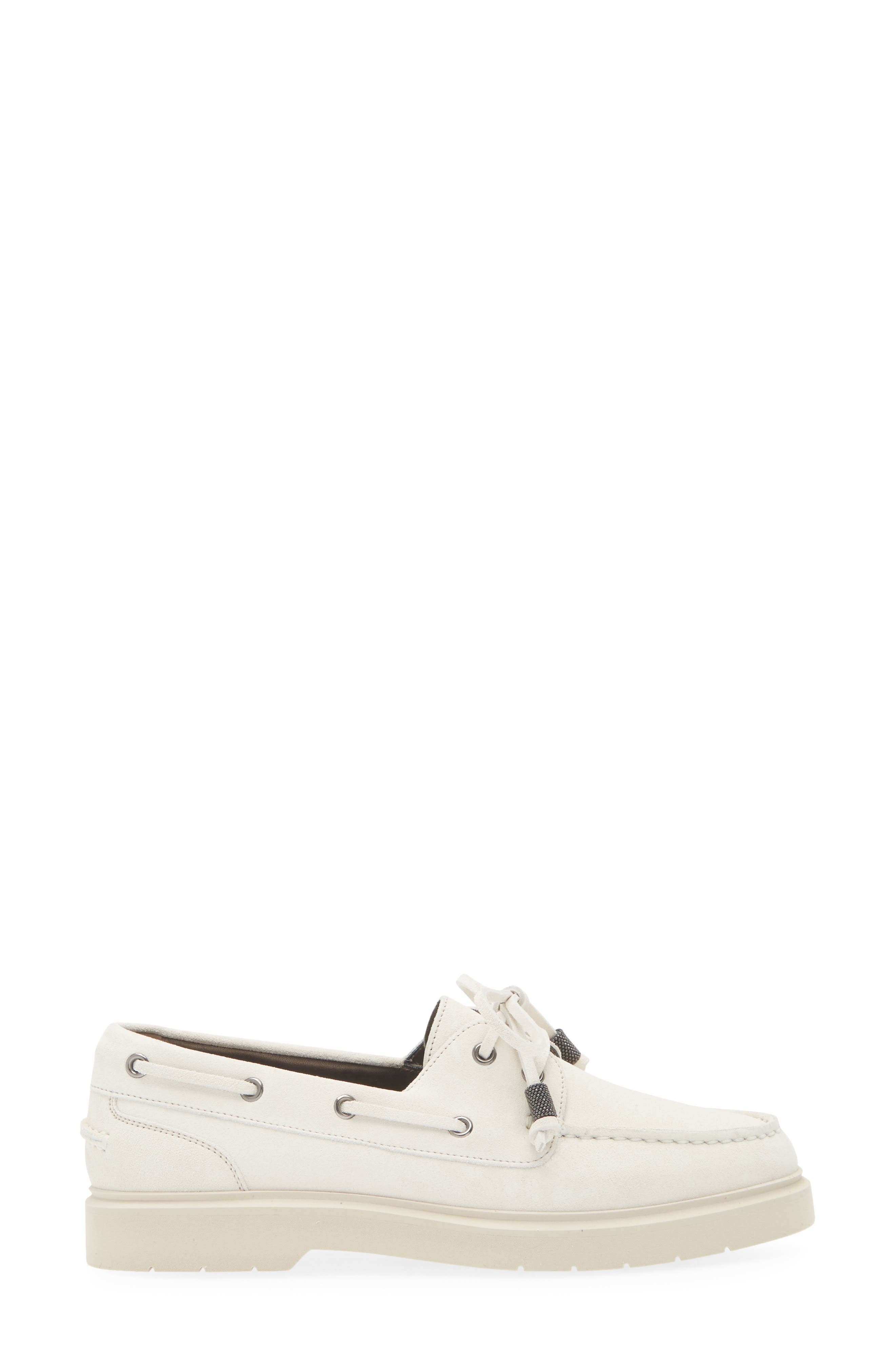 Brunello Cucinelli Sail Monili Trim Boat Shoe in Bianco Ottico at Nordstrom - 3