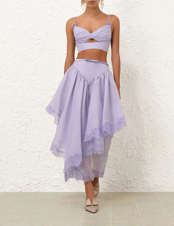 Crush Lace Trim Skirt - 2