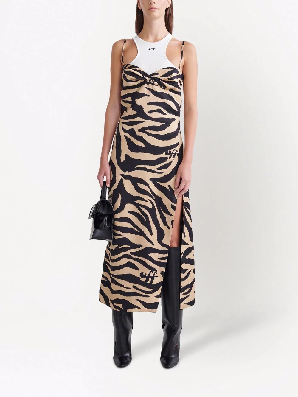 ZEBRA VI TWISTED LONG DRESS BEIGE  BLACK - 2